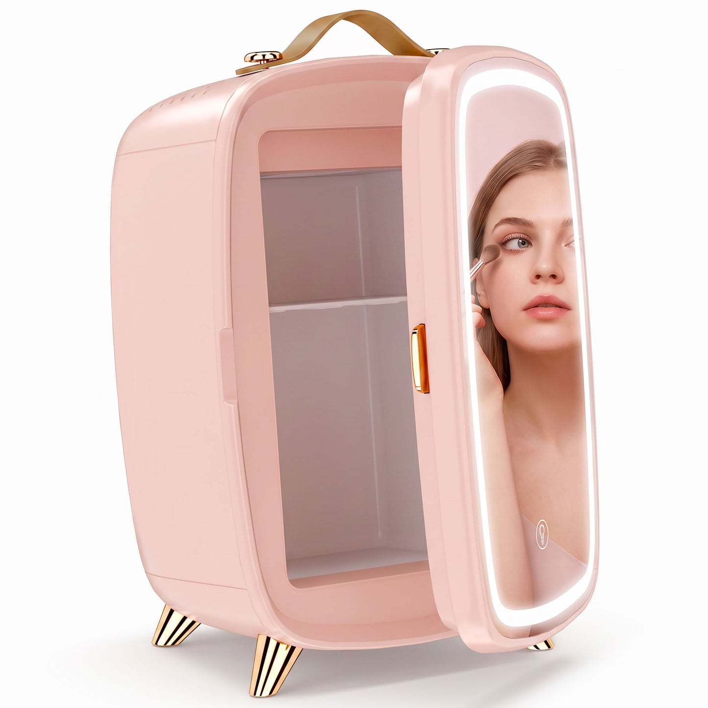HOMCOM Skincare Refrigerator, 6L Mini Cosmetic Fridge with LED Mirror, Cooling Function for Bedroom, Skincare, Office, Pink