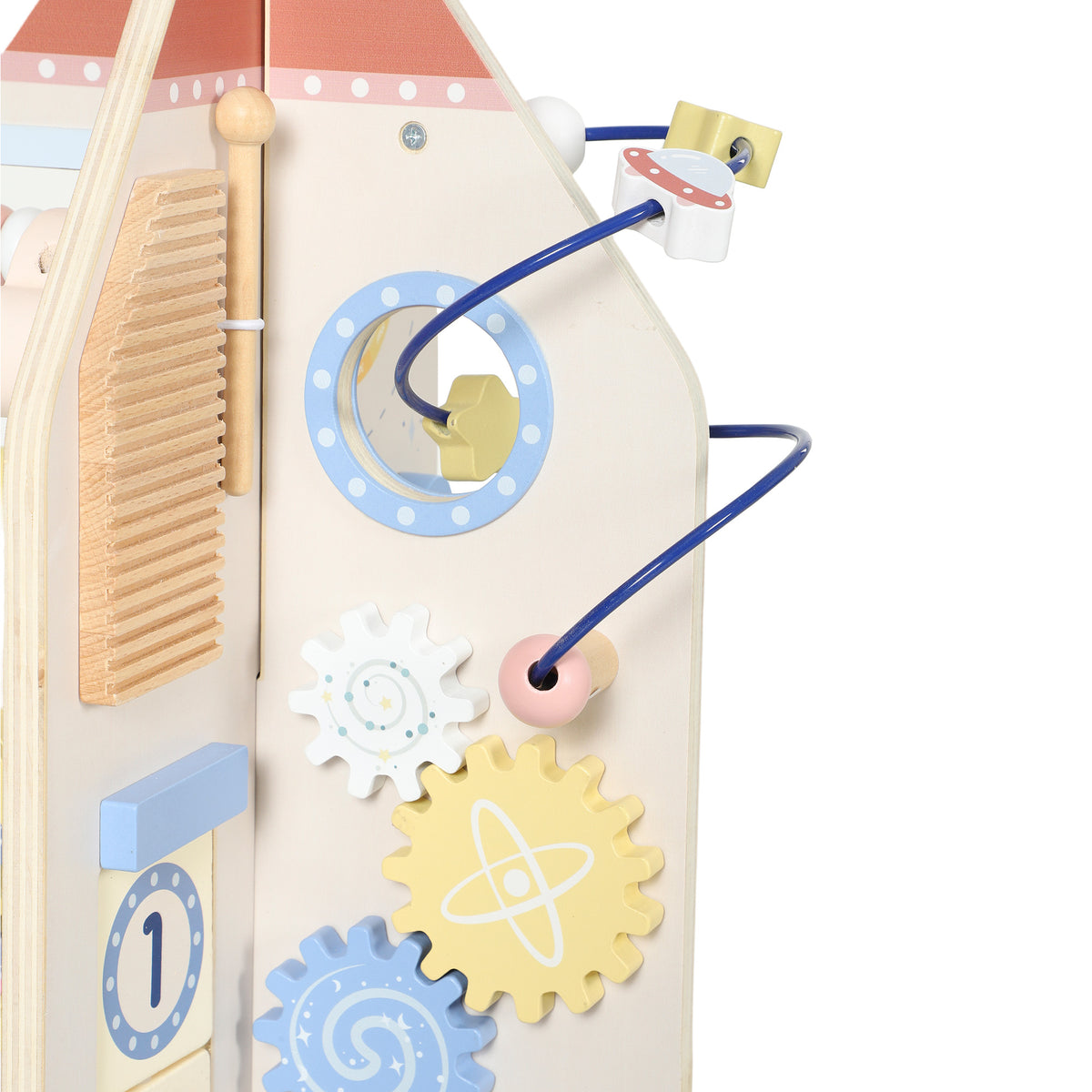 AIYAPLAY Wooden Activity Cube, Rocket Theme Educational Toys with Shape Sorter & Bead Maze for Toddlers 24M-6Y Fine Motor Skill