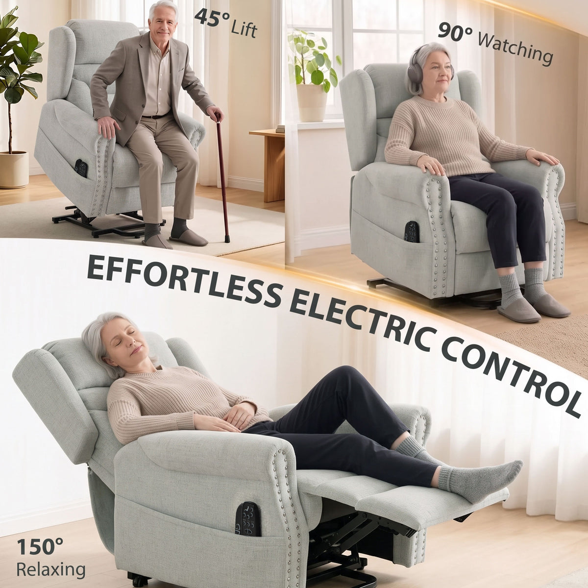 HOMCOM Riser Recliner Chair with Massage and Heat, Chenille Electric Power Lift Recliner Chair, Light Grey
