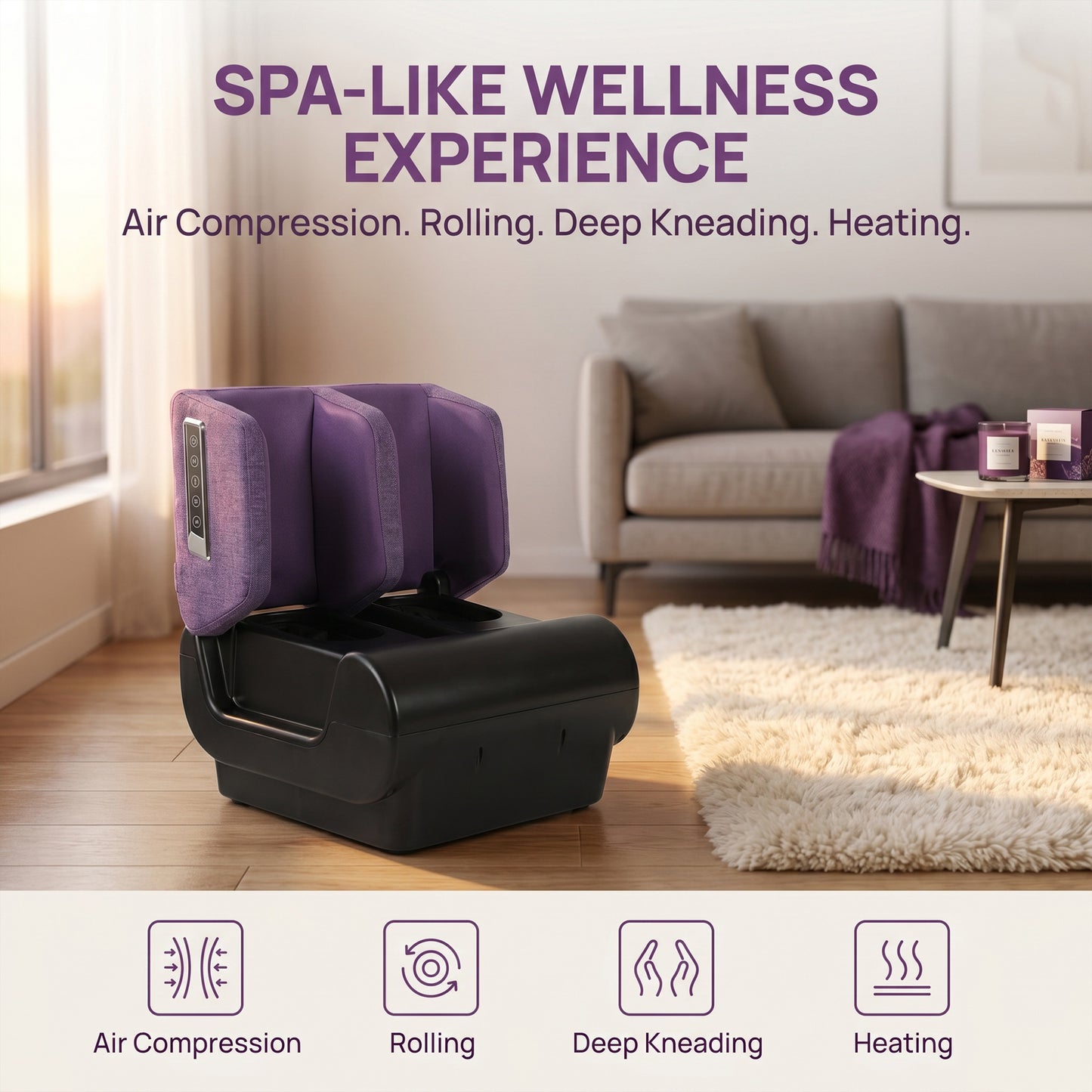 HOMCOM 2 in 1 Foot and Calf Massager with Heat, Air Compression, Timer, 3 Modes & Intensities, Purple and Black