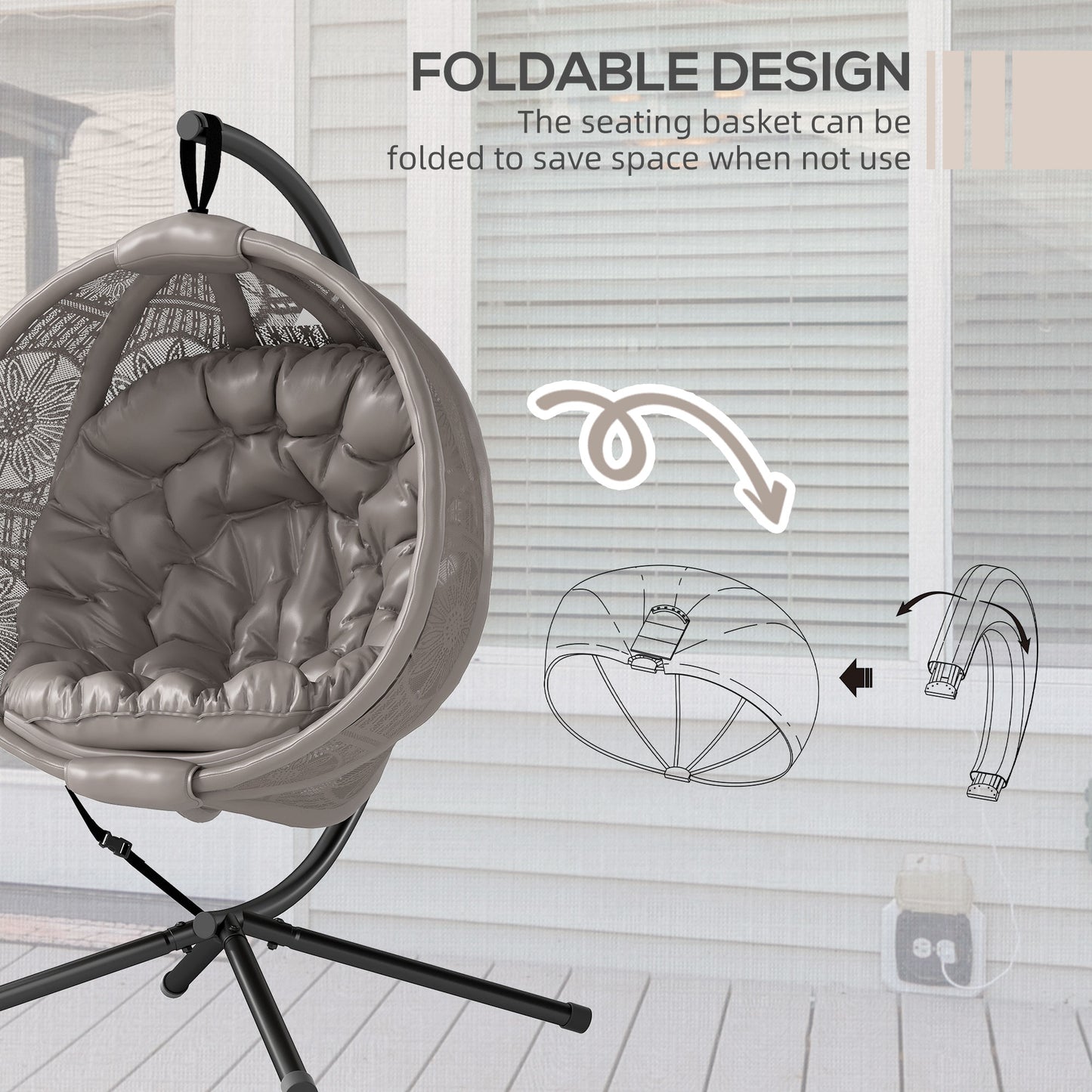 Outsunny Round Egg Basket Chair, with Steel Stand, Sand