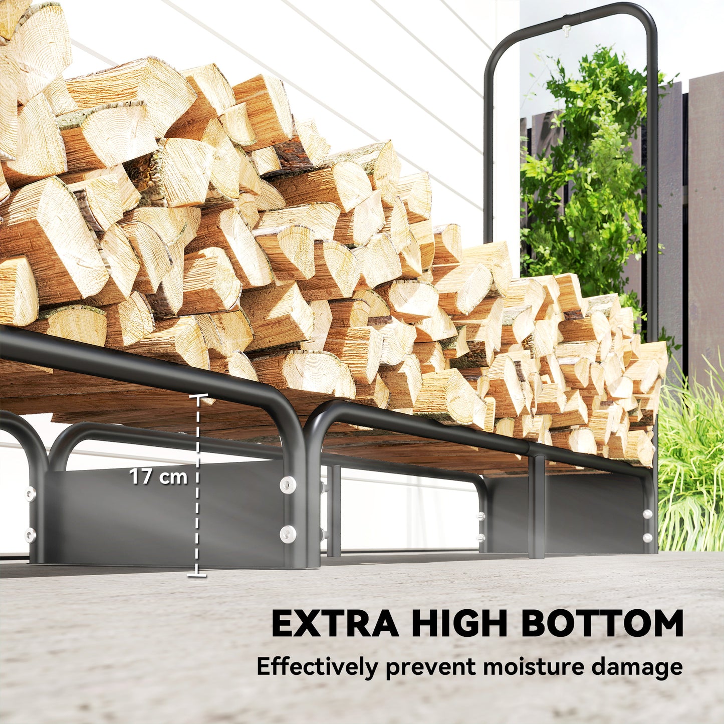 Outsunny 8.5ft Firewood Rack, Heavy Duty Log Storage Holder with Waterproof 600D Oxford Log Cover for Fireplace Fire Pits Outdoor Patio Wood Storage, 300 kg Large Capacity, Black