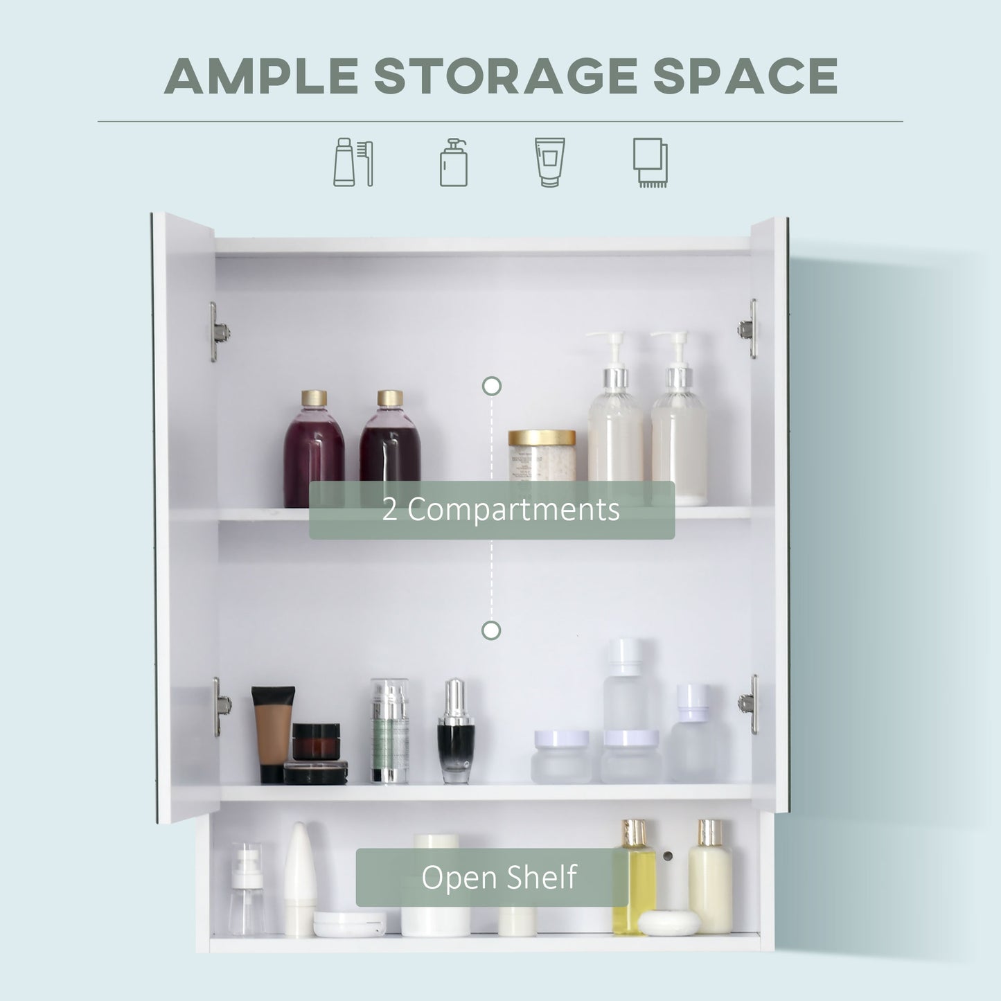 kleankin Bathroom Cabinet with Mirror, Wall Mounted Bathroom Mirror Cabinet with Adjustable Shelf, 2 Doors Storage Cupboard, White