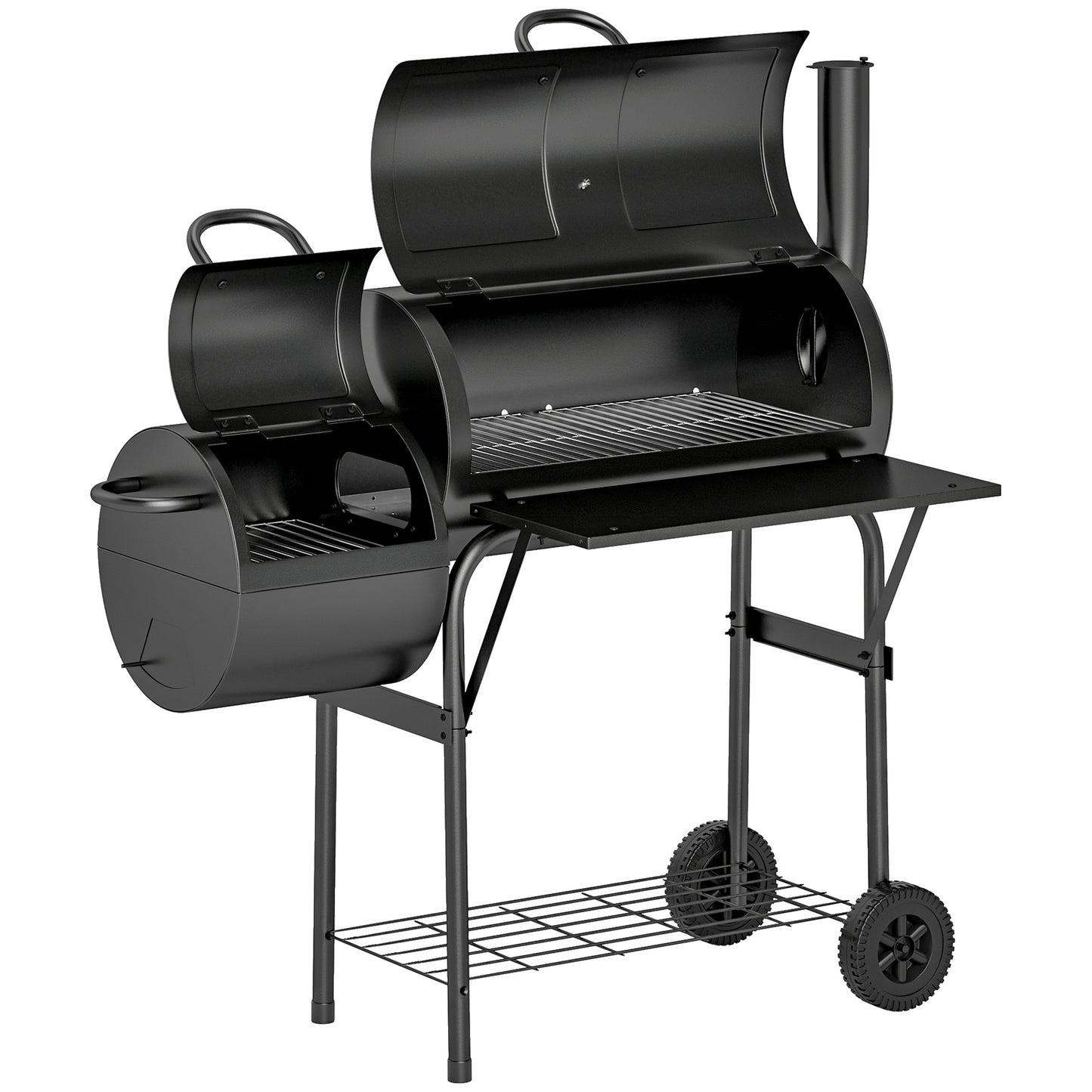 Outsunny Barbecue Grill Portable Outdoor Charcoal BBQ Grill with Offset Smoker 109 x 60 x 120 cm Black Default Title