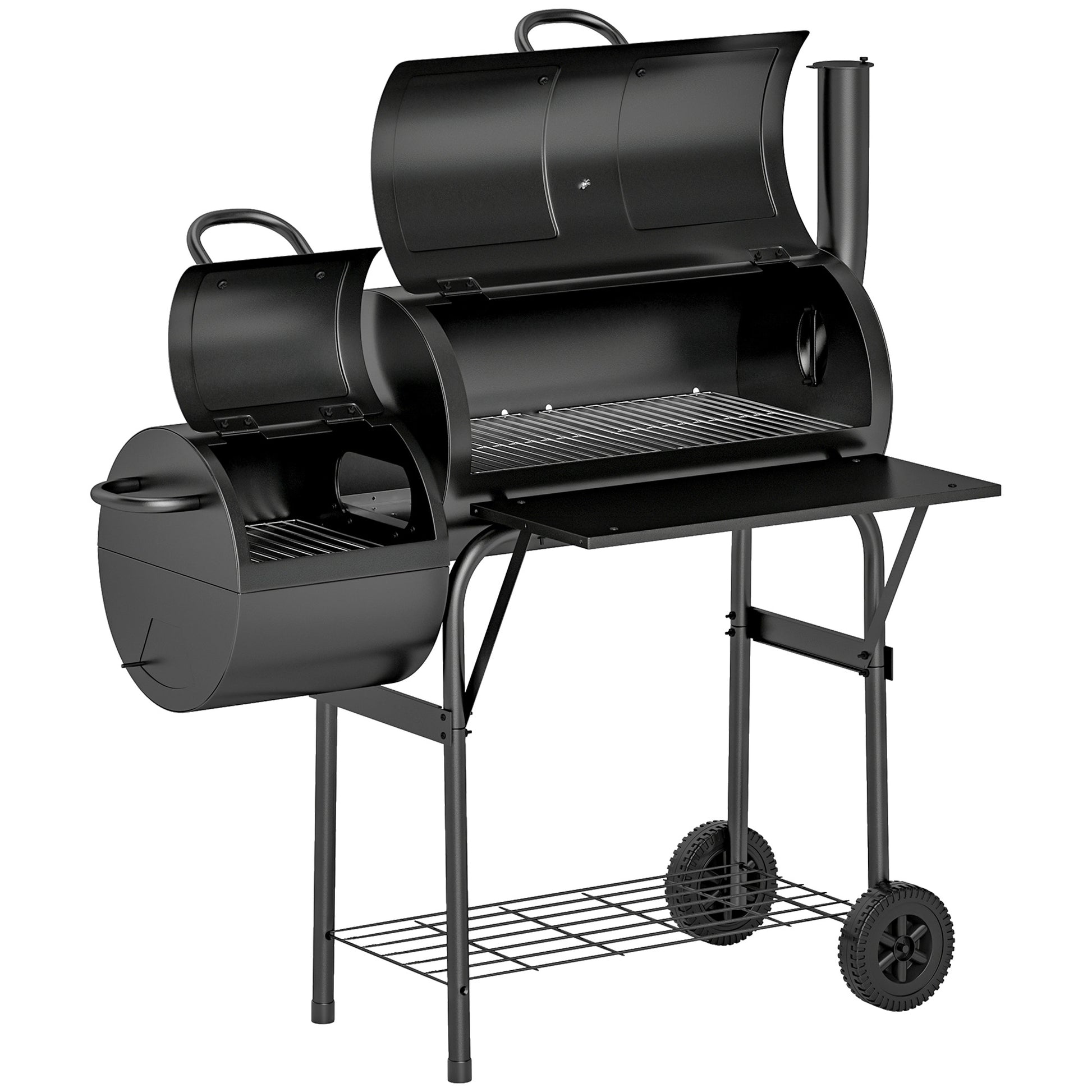 Outsunny Barbecue Grill Portable Outdoor Charcoal BBQ Grill with Offset Smoker 109 x 60 x 120 cm Black Default Title