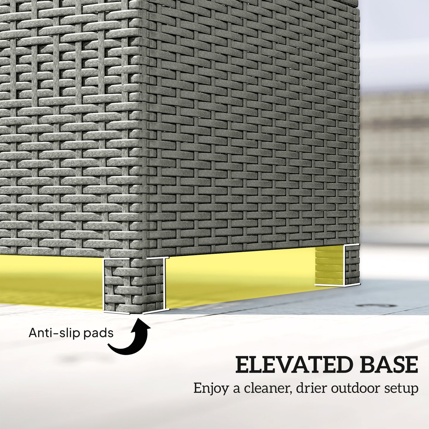 Outsunny Rattan Garden Coffee Table with Glass Top, Light Grey