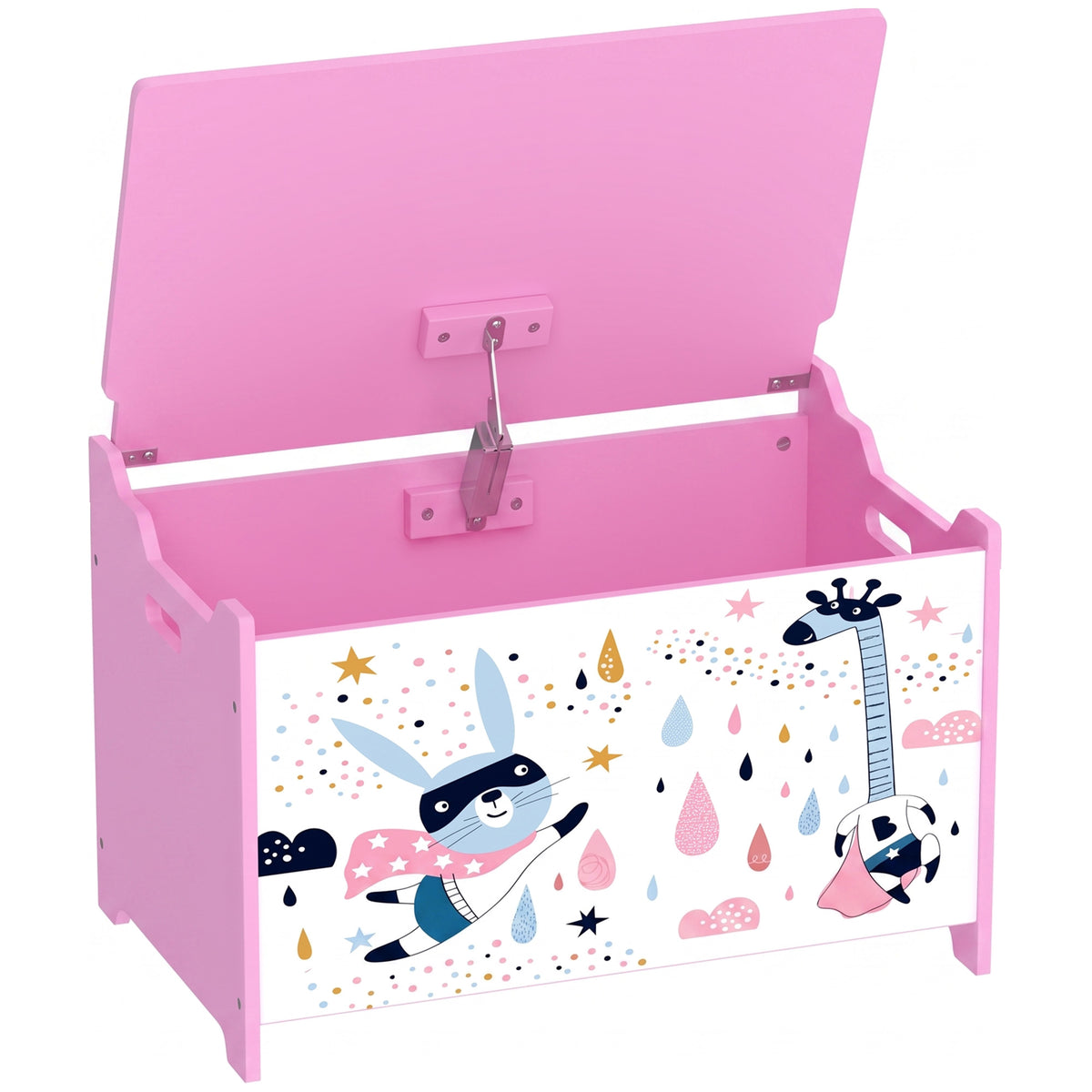 AIYAPLAY Storage Chest, Wooden Toy Chest with Lid, Flip-Top, Security Hinges and Anti-Pinch Design for Kids, Pink Default Title