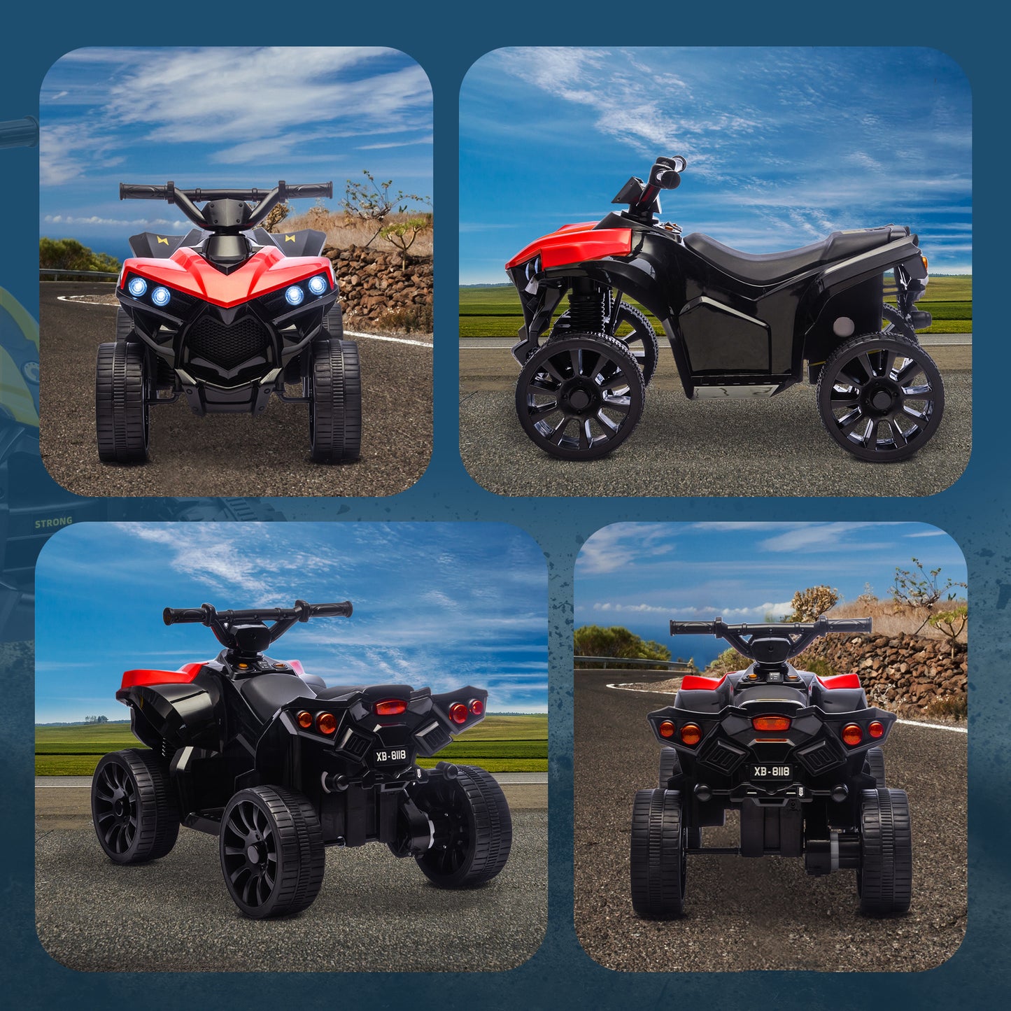 AIYAPLAY 6V Kids ATV, 4 Wheeler Electric Ride on Car with Music and LED Headlights, for Ages 3-6 Years Boys and Girls, Red