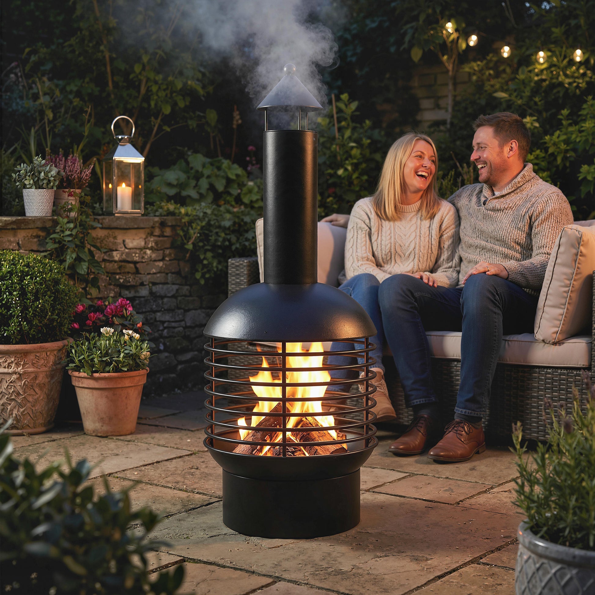 Outsunny Chimney Fire Pit, Portable Wood Burning Firepit with Poker, Charcoal Grid, Outdoor Fireplace for Garden Patio, Black