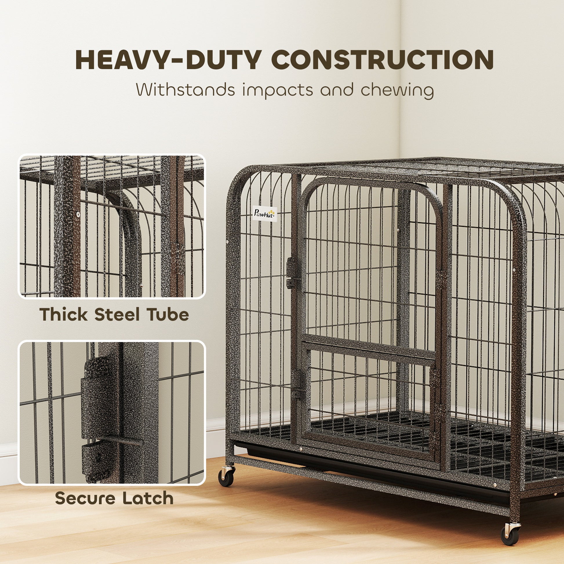 PawHut Heavy Duty Dog Crate,93 x 58 x 76 cm, Large Dog Cage for Small to Medium Breeds