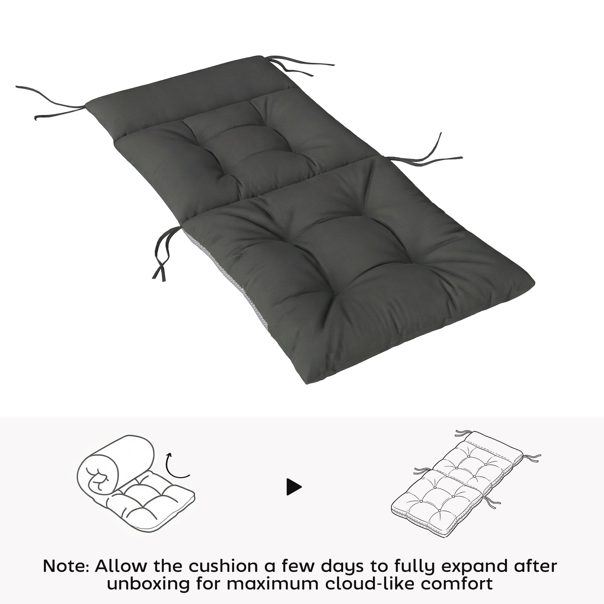 Outsunny Patio Chair Cushions Set of 4, Waterproof Non-Slip Lounge Chair Cushions, 112x53cm, Dark Grey