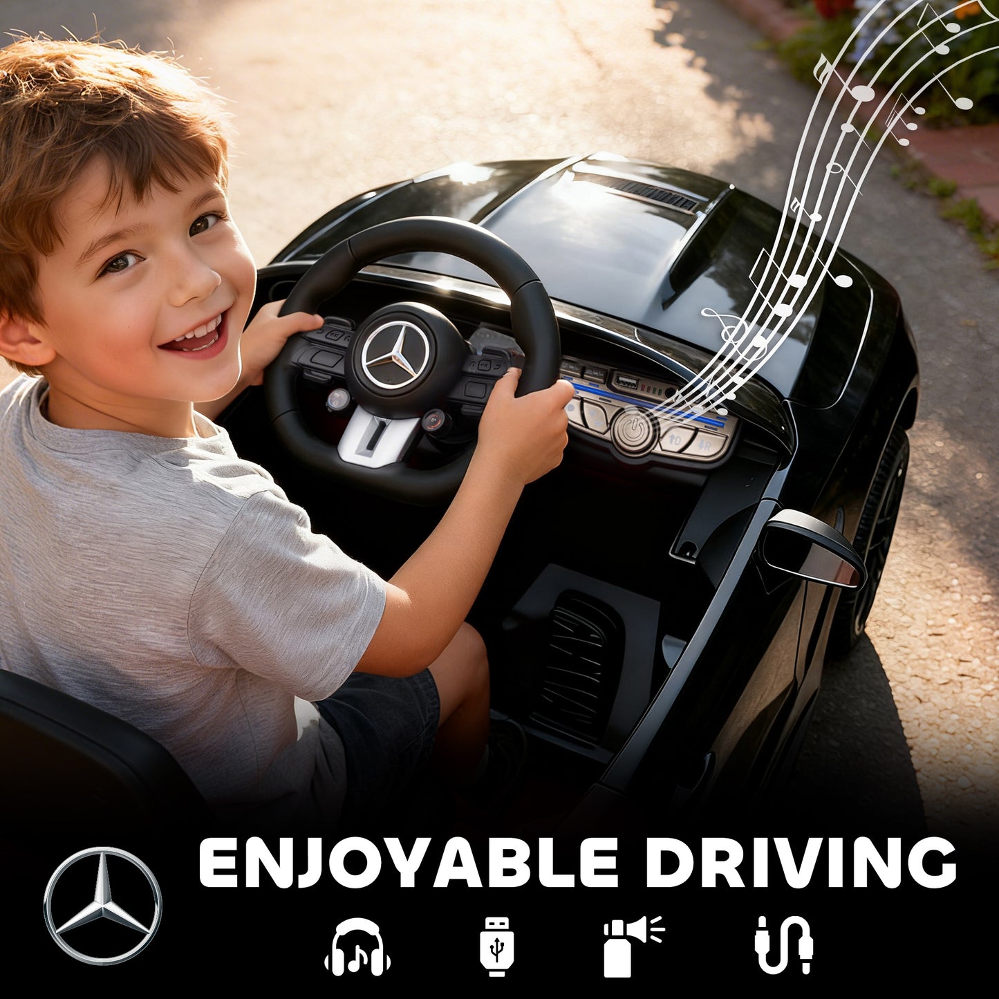 AIYAPLAY Licensed Mercedes AMG Kids Electric Car, 12V Ride On Car with Dual Motors, Remote Control for 3-6 Years, Black