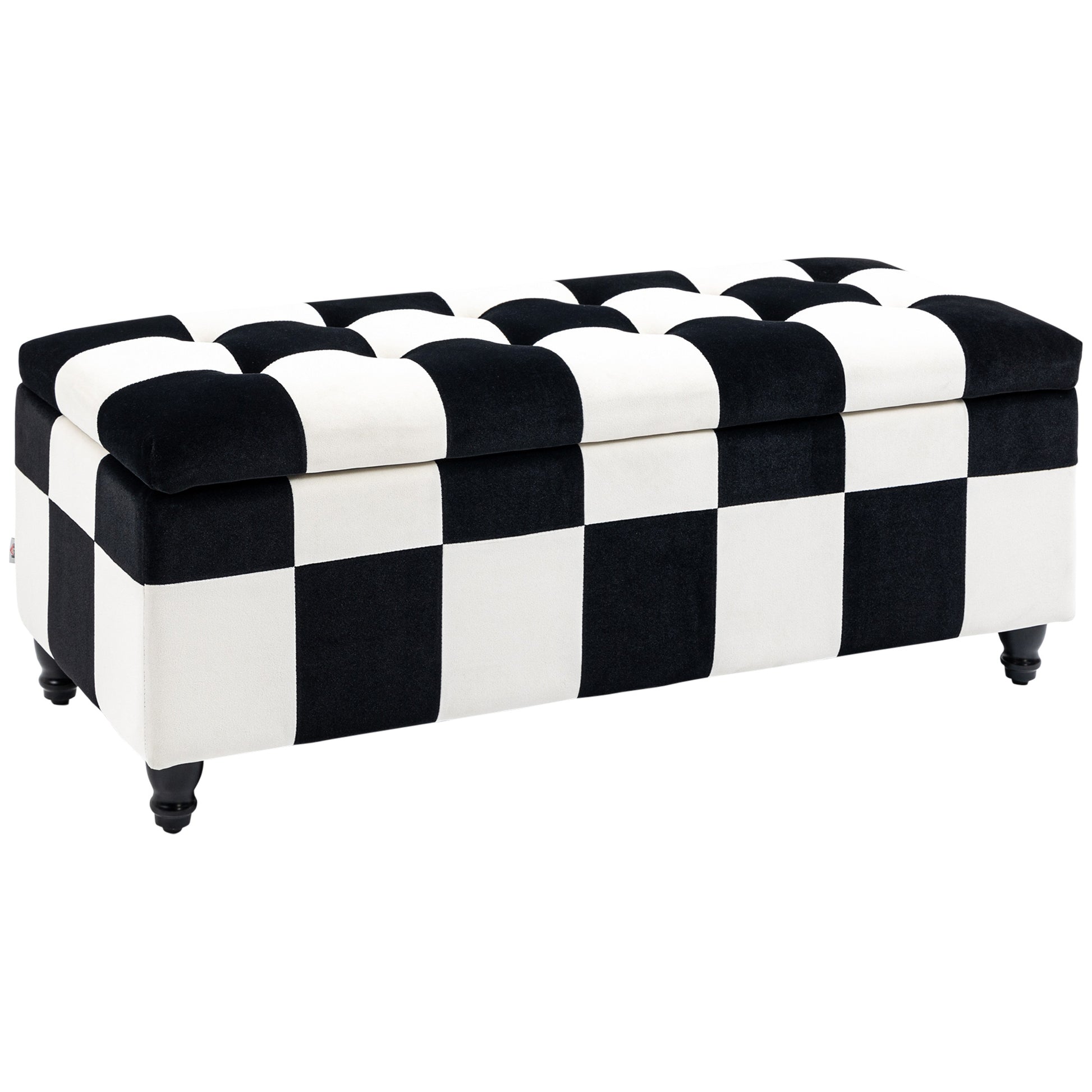 HOMCOM Storage Ottoman, Storage Bench with Wood Legs, Footstool, Footrest with Velvet Surface for Bedroom, Hallway, Living Room, 114 x 47 x 47 cm, White and Black