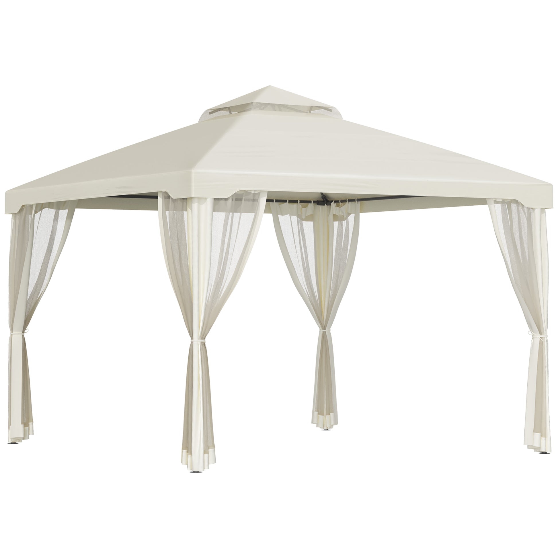 Outsunny 3 x 3 m Metal Gazebo, Garden Pavillion, DoubleÂ Roof Outdoor Canopy Shelter with Mesh Sidewalls, Cream White