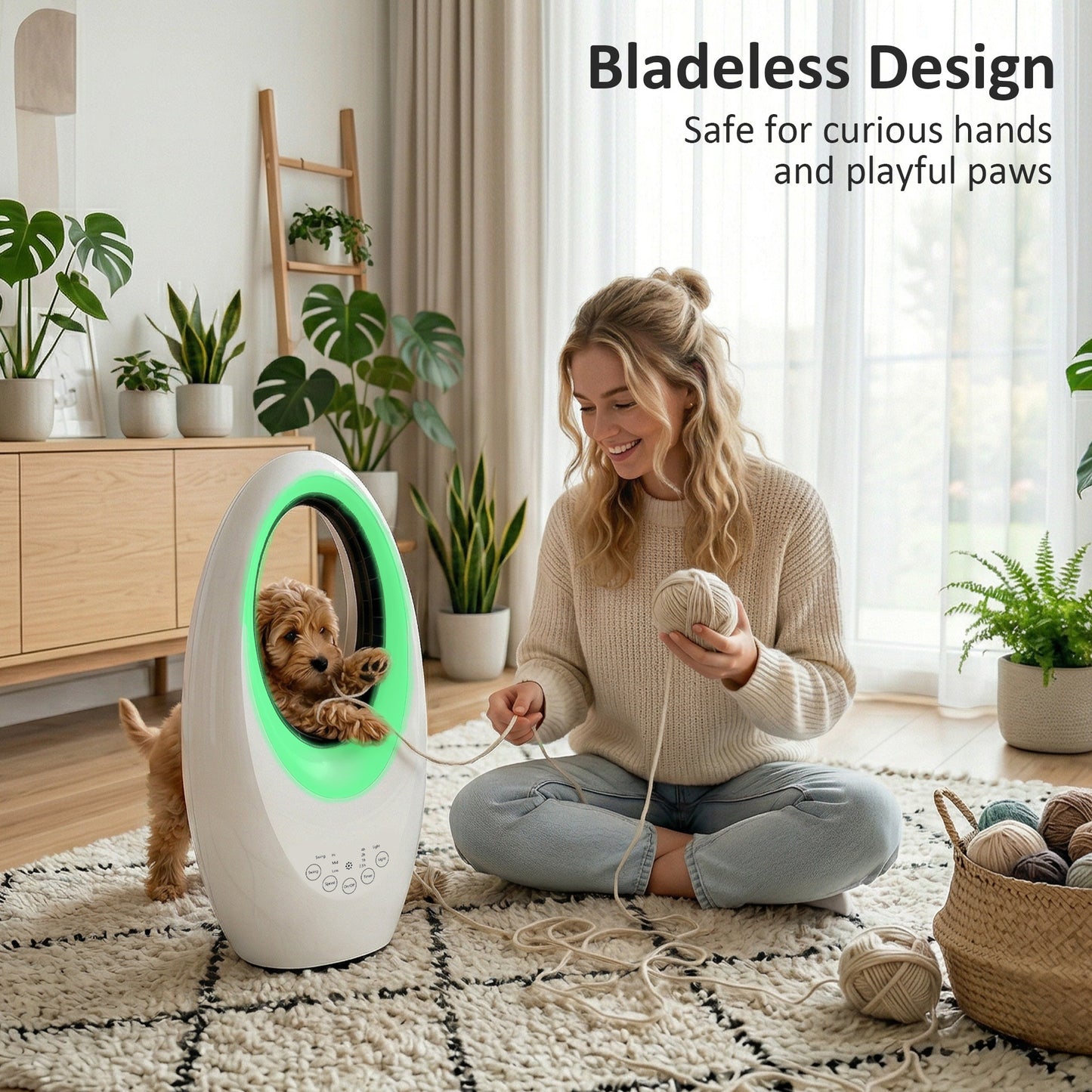 HOMCOM Bladeless Tower Fan, 36dB Standing Cooling Fan with 60Â° Oscillating, LED Lights, 3 Speeds, 7.5H Timer, Remote Control