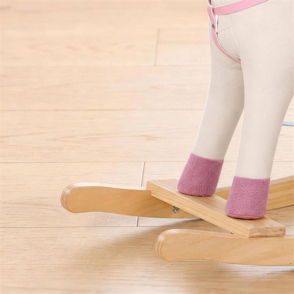 AIYAPLAY Rocking Horse, Unicorn Ride on Horse with Sounds and Stable Wooden Base for 1-3 Years, Cream White