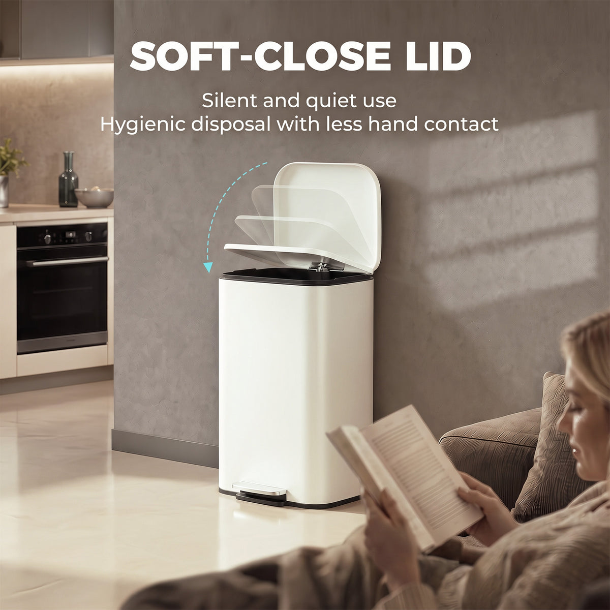 HOMCOM 50L Kitchen Pedal Bin, Rubbish Bin with Soft Close, Removable Inner Bucket, Fingerprint-Resistant DC03 Steel, Beige