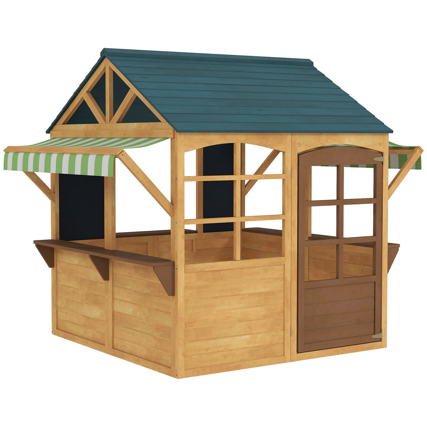 AIYAPLAY Wooden Playhouse for Kids, Foldable Wendy House with Windows, Working Door, Service Stations, Rain Covers, Brown Default Title