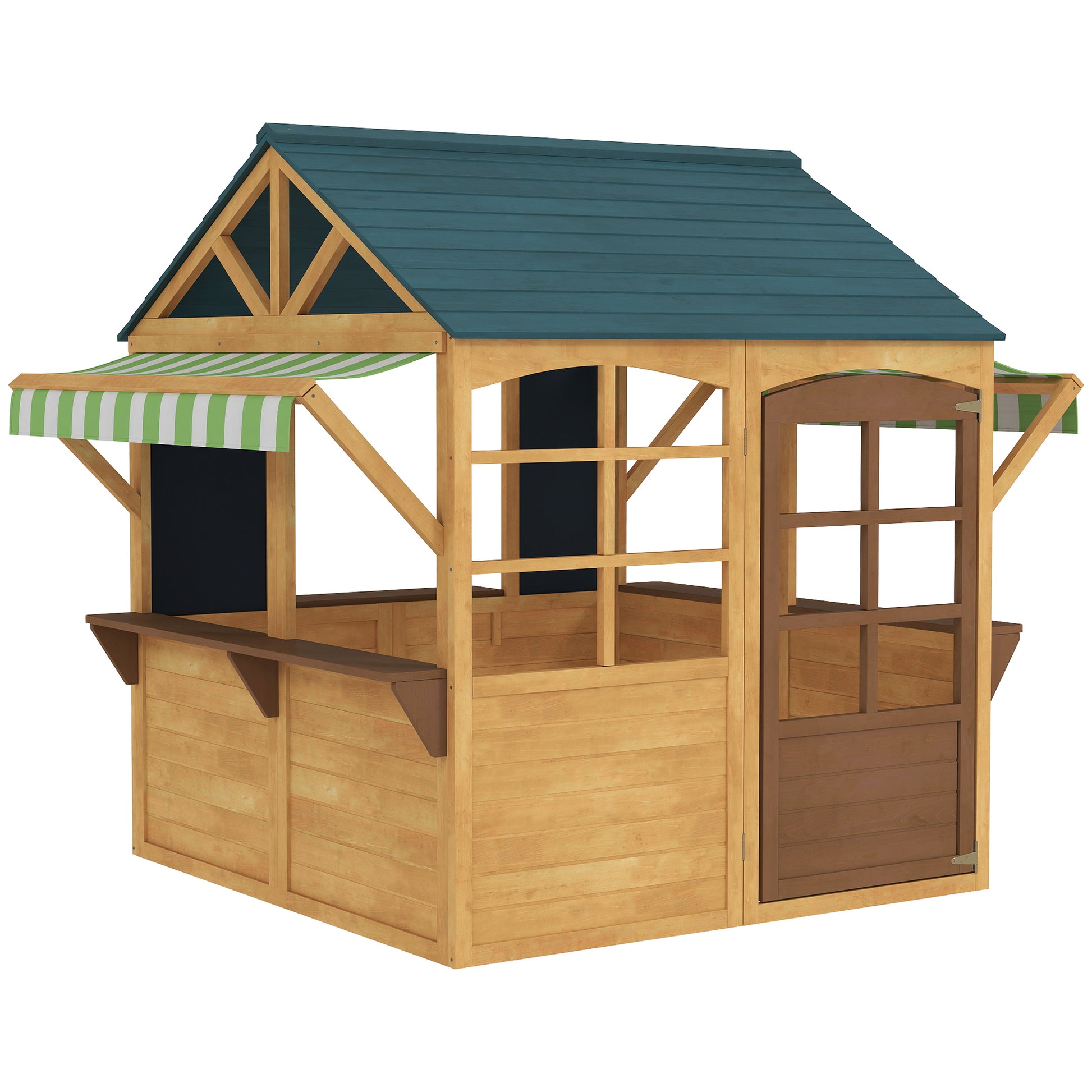 AIYAPLAY Wooden Playhouse for Kids, Foldable Wendy House with Windows, Working Door, Service Stations, Rain Covers, Brown Default Title