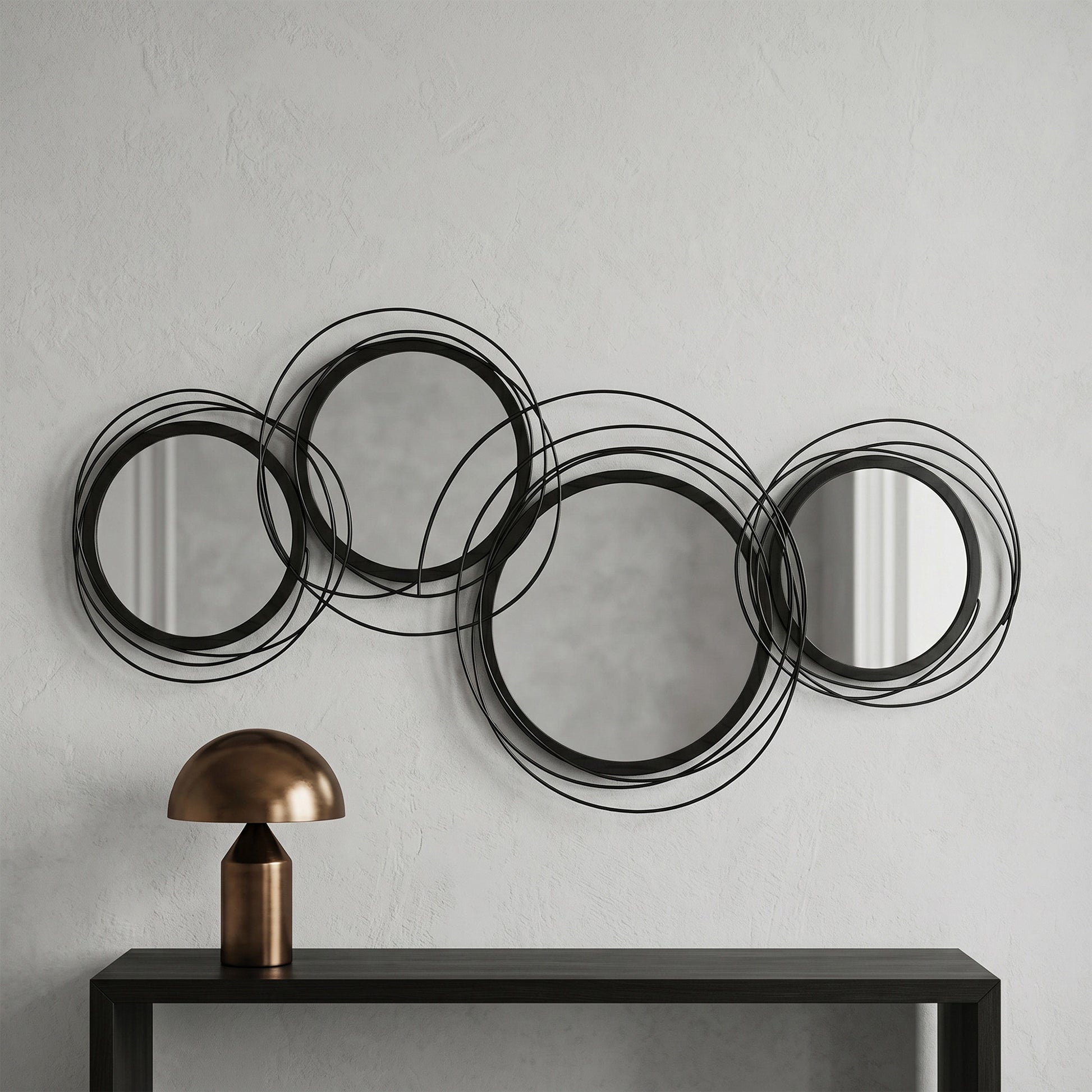 HOMCOM Metal Wall Art 56cm Modern Decorative Mirror Decor for Living Room Bedroom Dining Room, Black