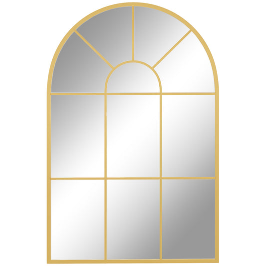 HOMCOM 90 X 61cm Arched Grid Mirror - Gold Tone