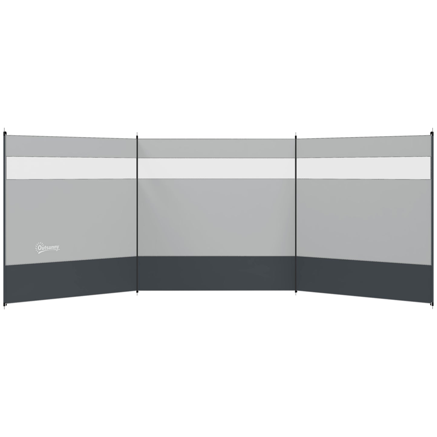 Outsunny Camping Windbreaker with Clear Windows, Carry Bag and Steel Poles, for Beach Caravan Campervan, 440 x 140cm, Grey Default Title