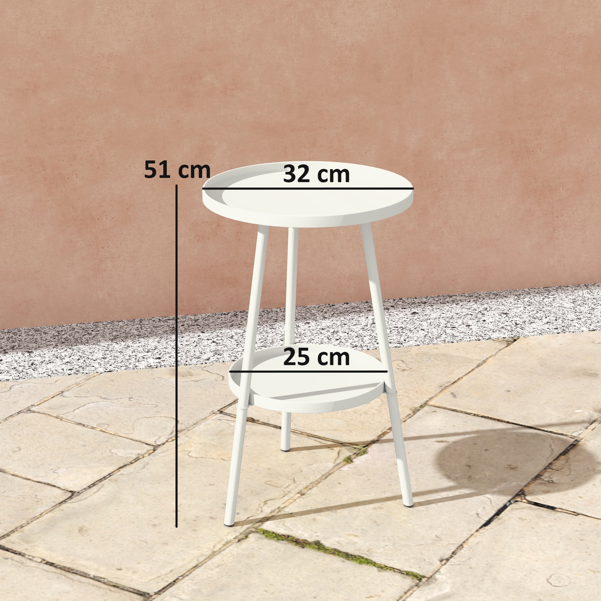  with a lower shelf - plenty of holding and display space for essentials and more in garden and outdoor areas.</li><li>Tray-style tops: Low rise border on both levels of balcony table helps prevents items falling off