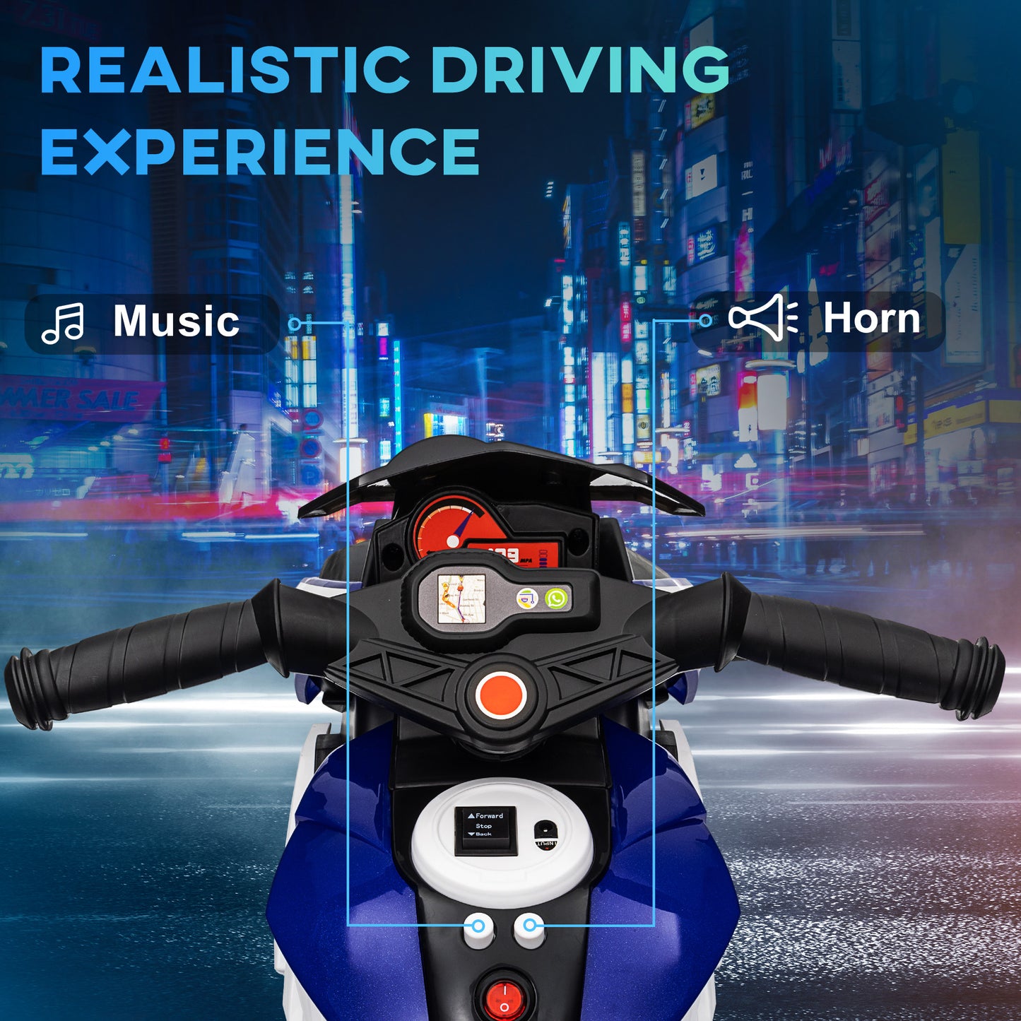 HOMCOM Kids Electric Motorcycle, 6V Ride on Motorcycle with 3 Wheels, LED Headlight, Music, Horn for Boys Girls 3-5 Years, Blue