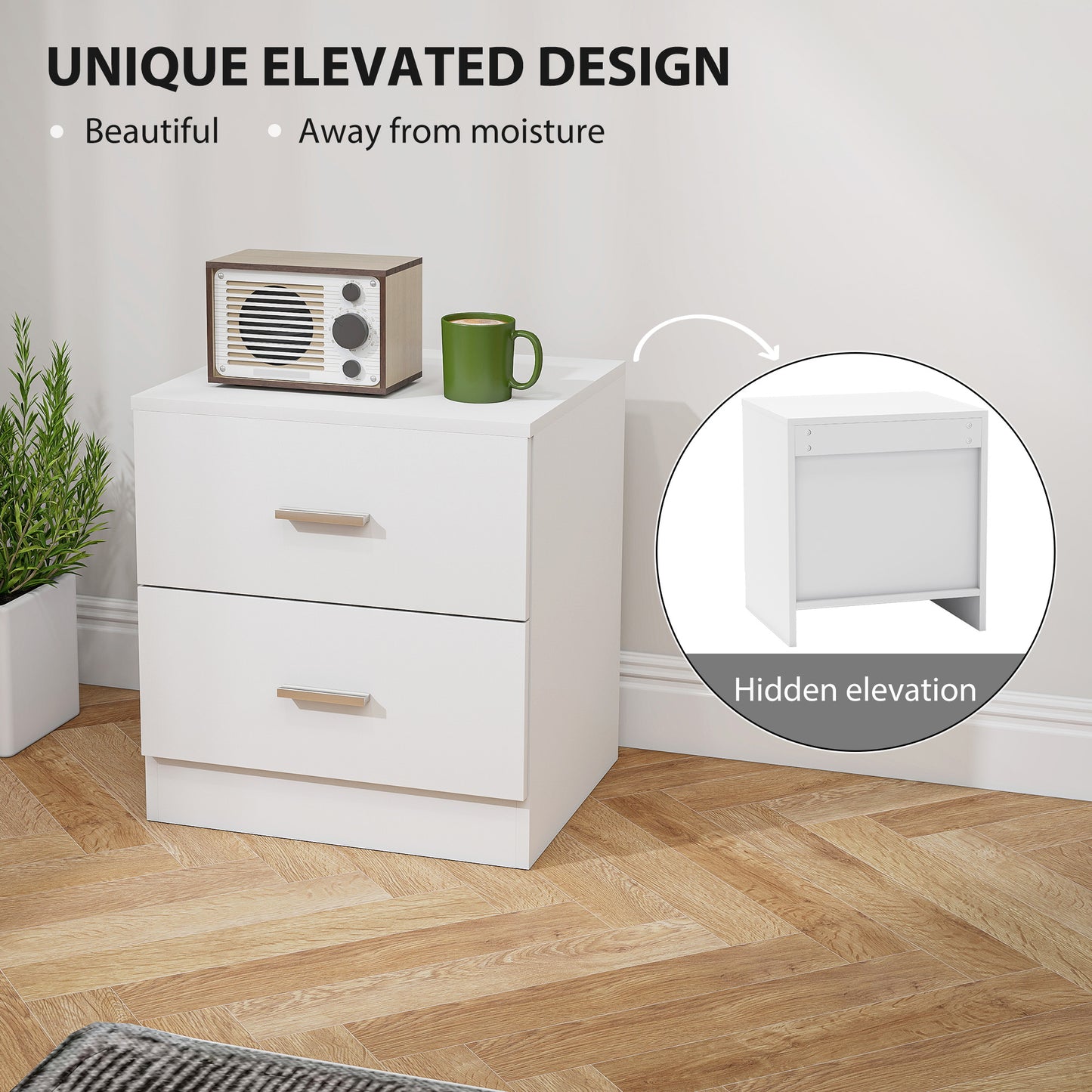 HOMCOM Bedside Table with 2 Drawers, Modern Nightstand, Cabinet Drawers Side Storage Unit for Bedroom, Living Room