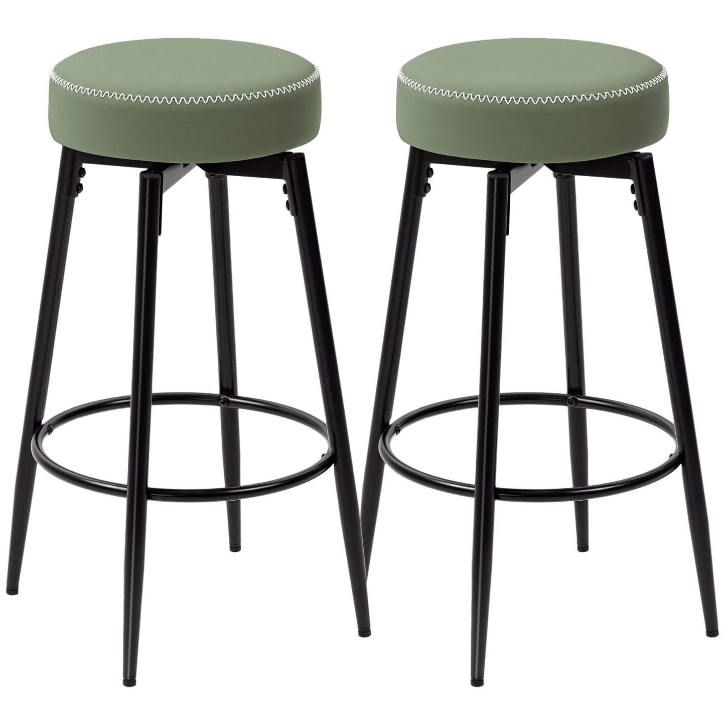 HOMCOM Set of Two Faux Leather Bar Stools - Green/Black Default Title