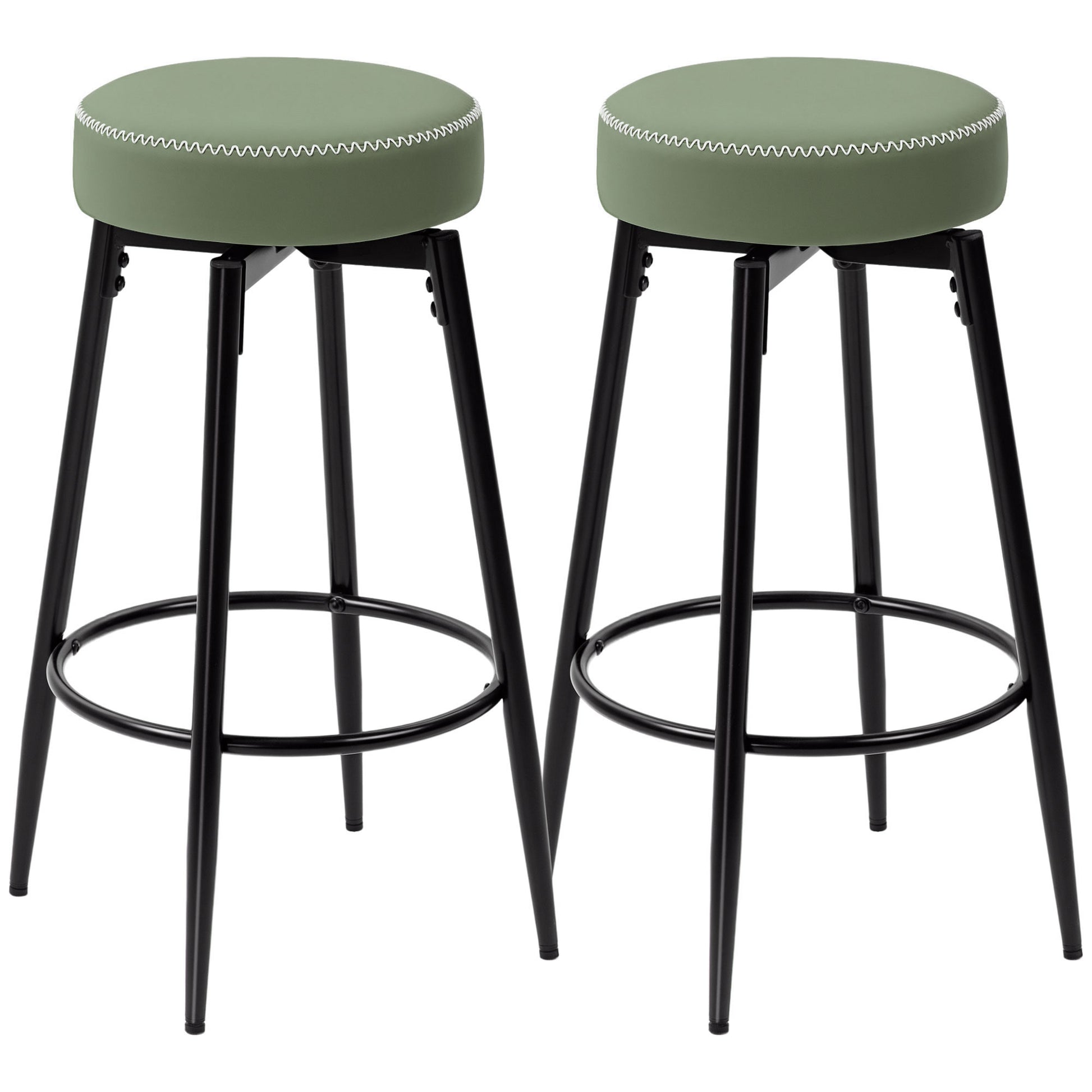 HOMCOM Set of Two Faux Leather Bar Stools - Green/Black Default Title