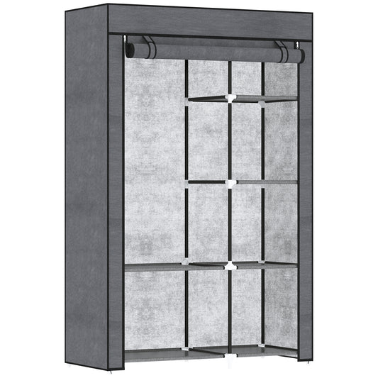 HOMCOM Fabric Wardrobe w/ Shelves Hanging Rail Foldable Wardrobe Dark Grey