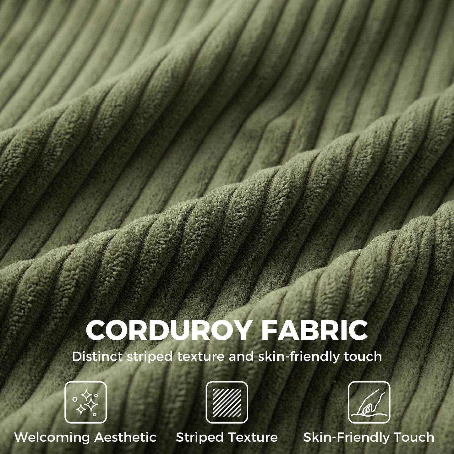 HOMCOM 3 Seater Sofa with Wide Seat, Corduroy Fabric Couch with Deep Seat, Spring Cushion, Green