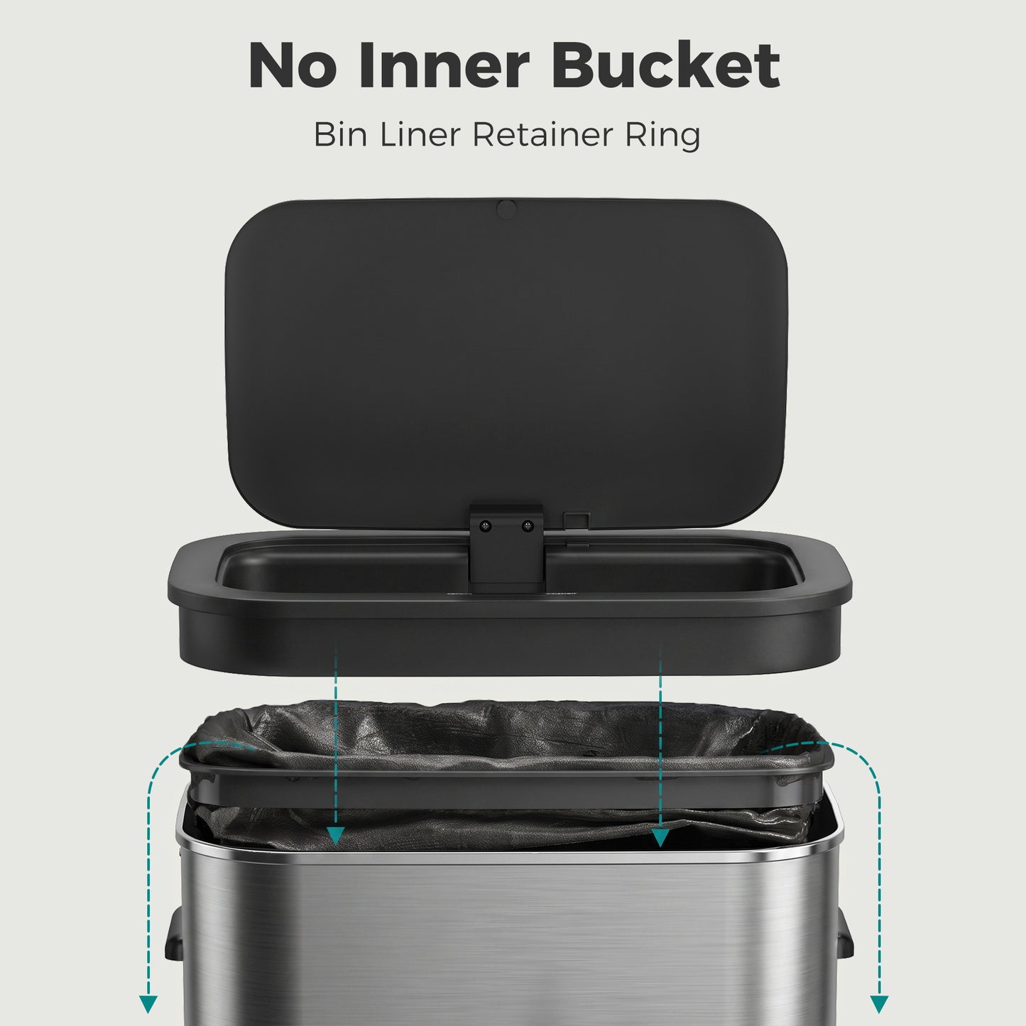 HOMCOM 55L Sensor Bin for Kitchen, Touchless Automatic Waste Rubbish Bin, Stainless Steel, Battery Operated, Silver Tone