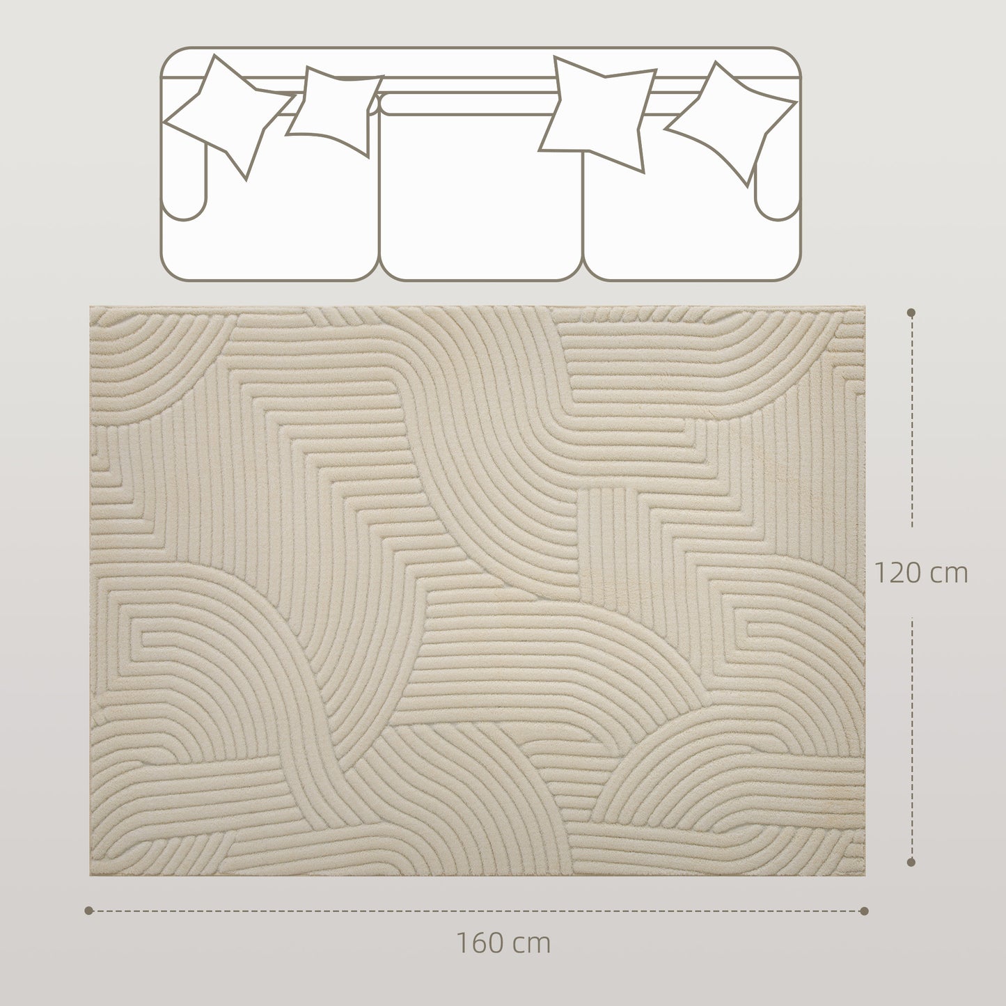 HOMCOM Modern Geometric Rug, Thick Plush, Non-Slip, 160 x 120 cm, Cream, Living Room, Bedroom, Office