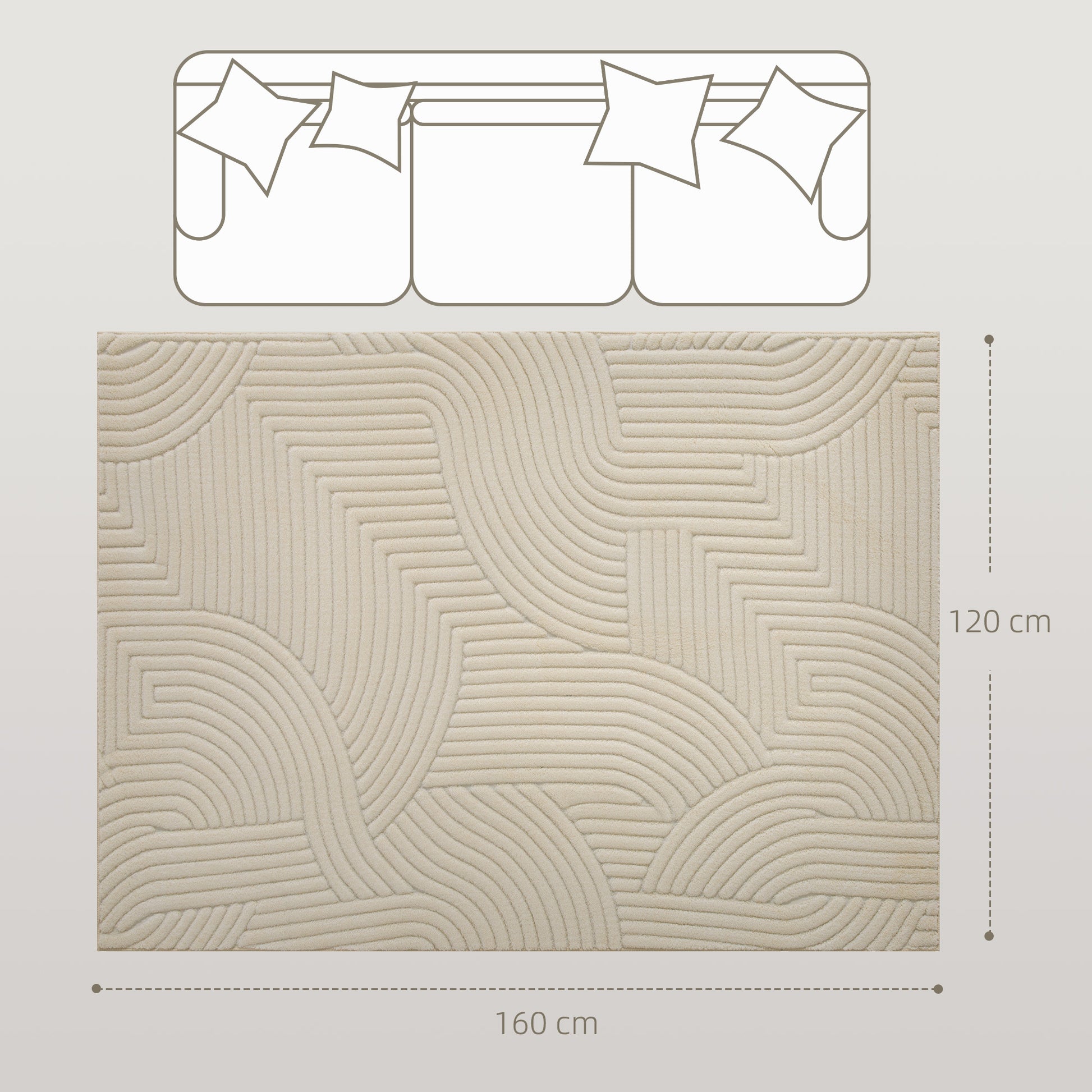 HOMCOM Modern Geometric Rug, Thick Plush, Non-Slip, 160 x 120 cm, Cream, Living Room, Bedroom, Office