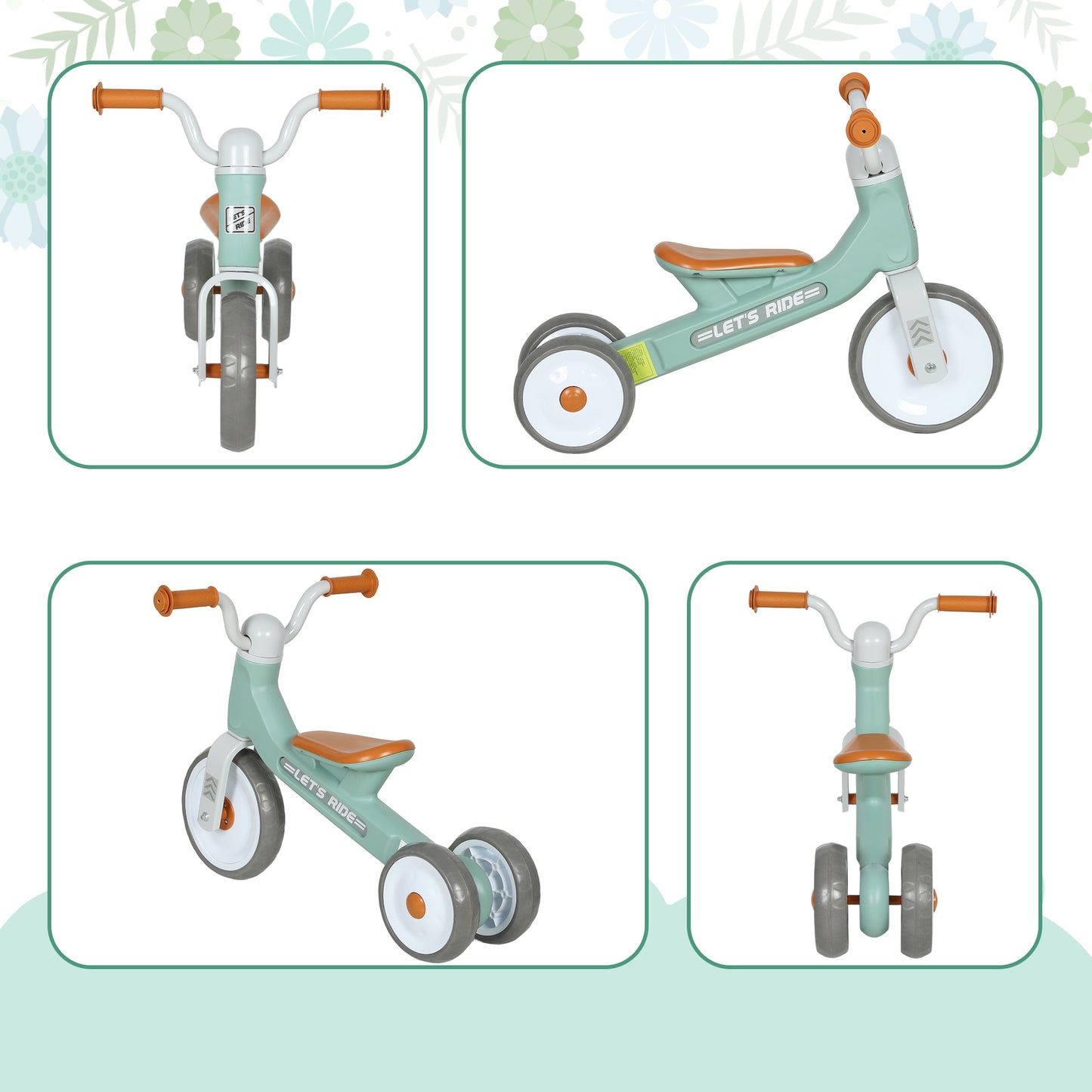 AIYAPLAY Toddler Balance Bike with No Pedal, 3 Silence Wheels for 12-36 Months Boys and Girls, Indoor Outdoor, Green