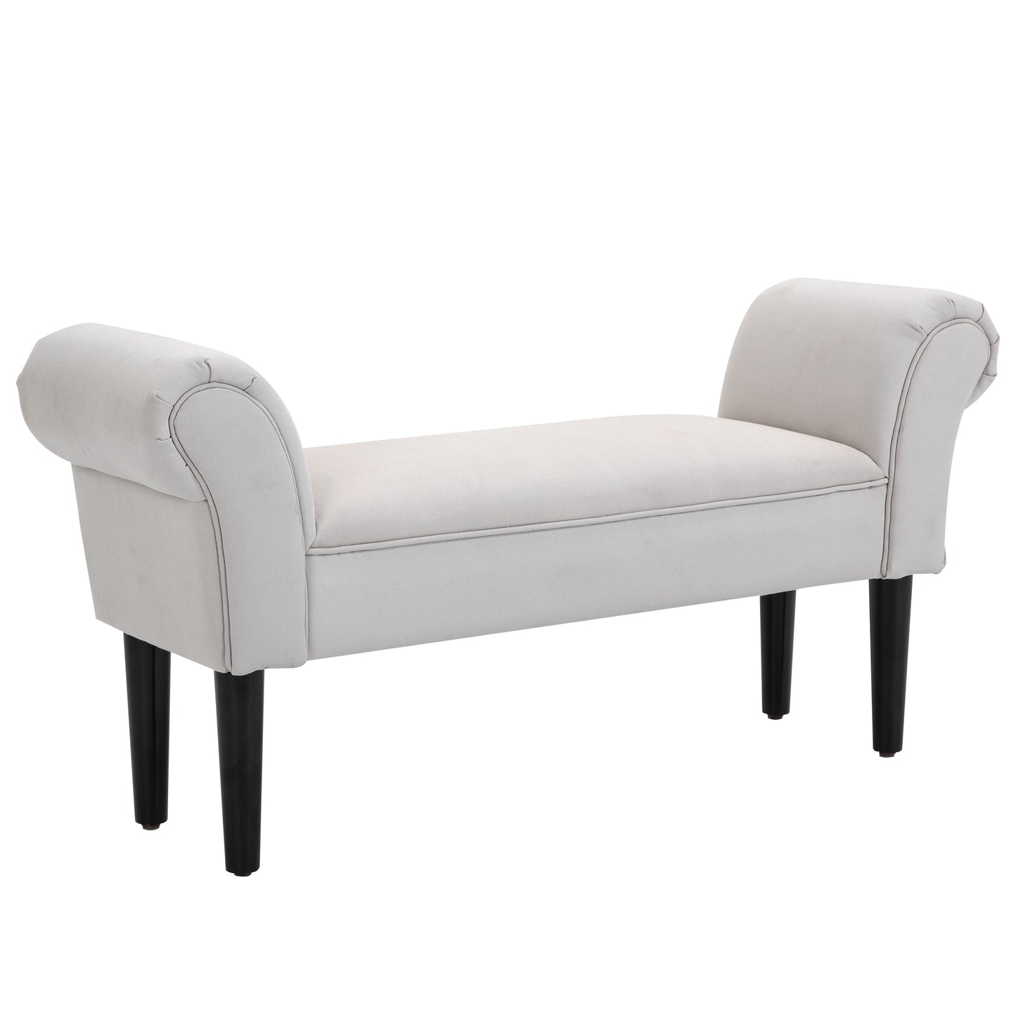 HOMCOM End of Bed Bench, Upholstered Window Seat with Arms and Wooden Legs, Modern Shoe Bench for Entryway, Living Room, Bedroom, Greyish White