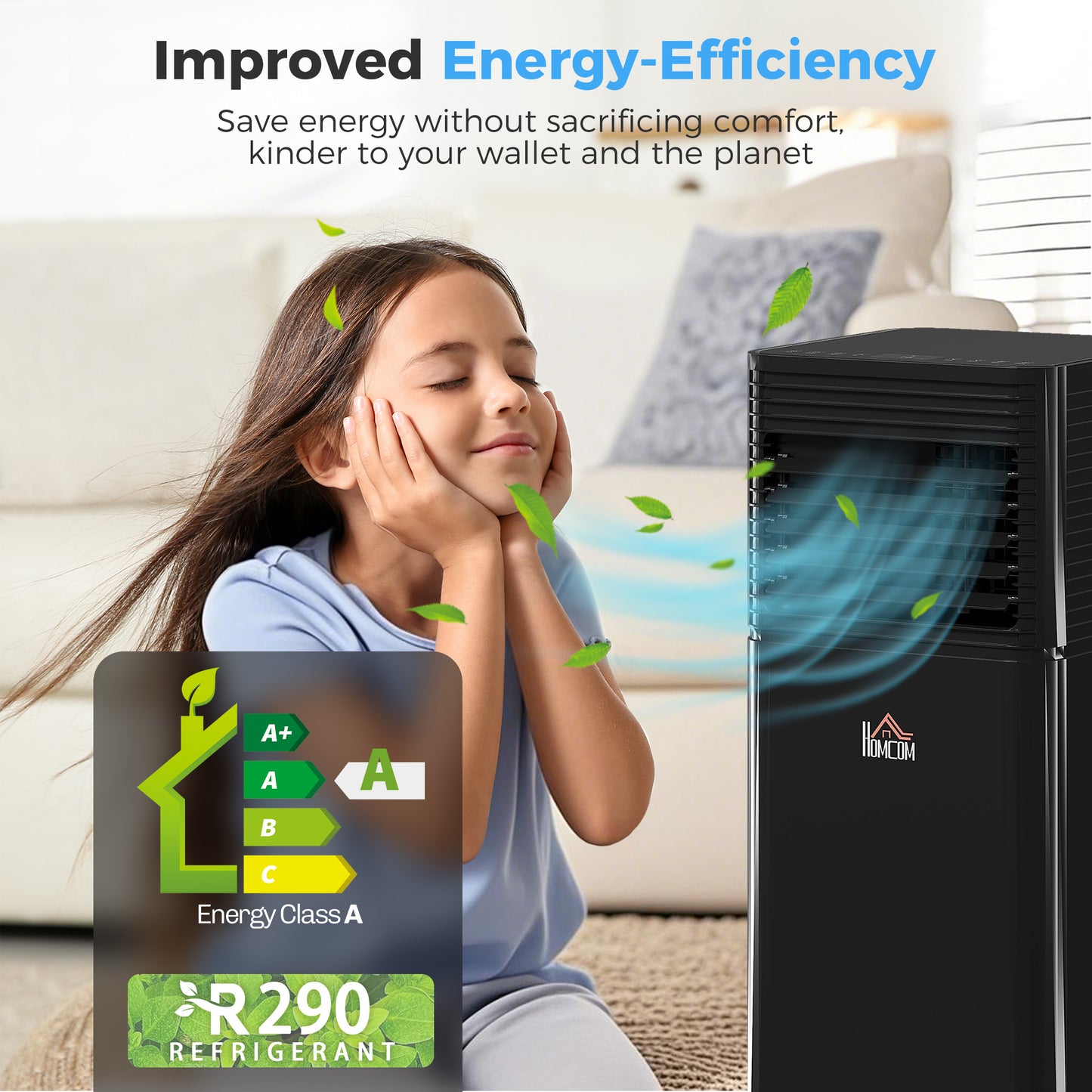 HOMCOM 8000 BTU 4-In-1 Portable Air Conditioner Unit Cooling Dehumidifying Ventilating  for Room up to 27mÂ², with Fan, Remote, 24H Timer, Window Mount Kit, R290, A Energy Efficiency