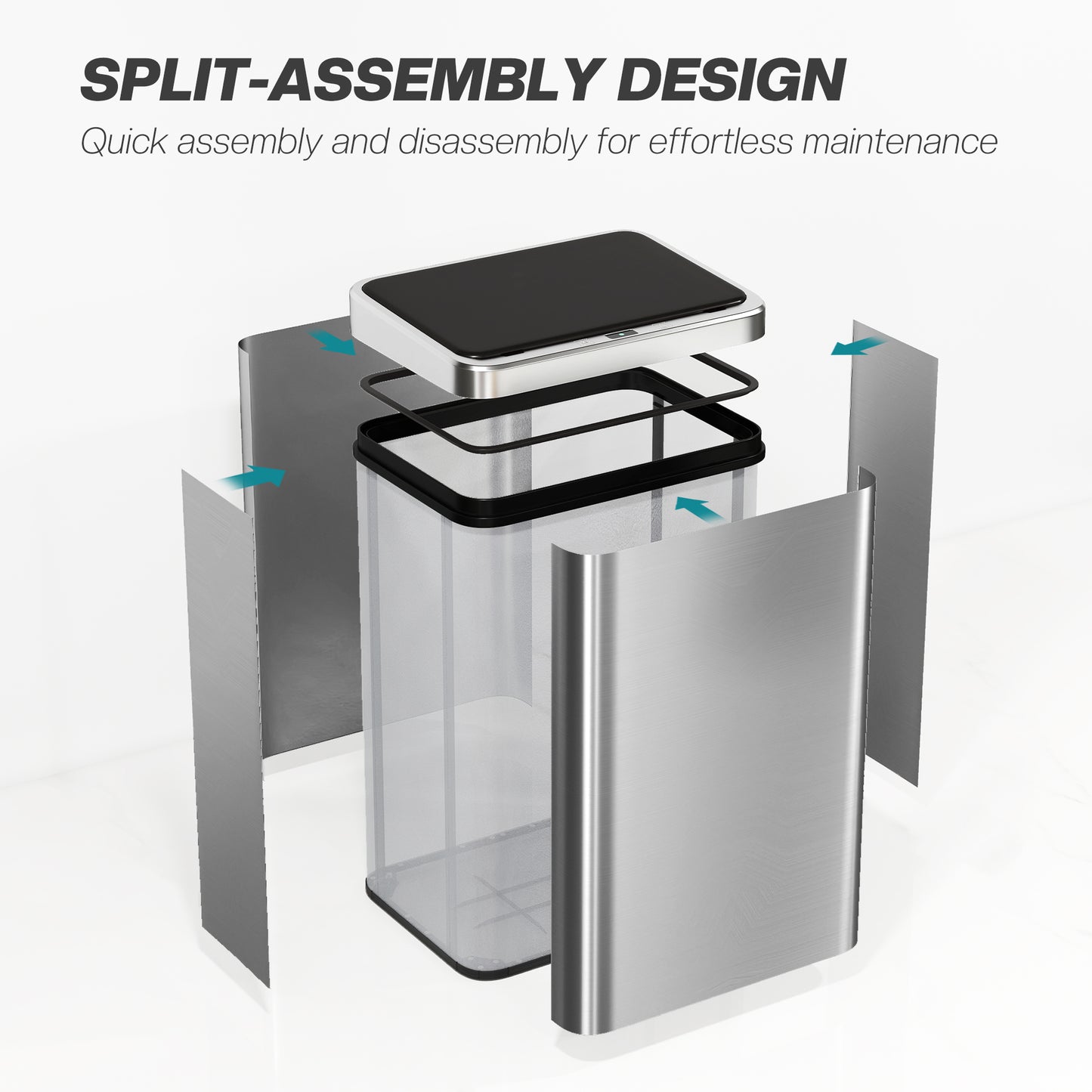 HOMCOM 40L Sensor Bin with Quiet Soft-Close Lid, Automatic Touchless Motion Sensor Kitchen Bin with Fingerprint Resistant Stainless Steel for Hygienic Gyms, Home Office Use, Silver Tone