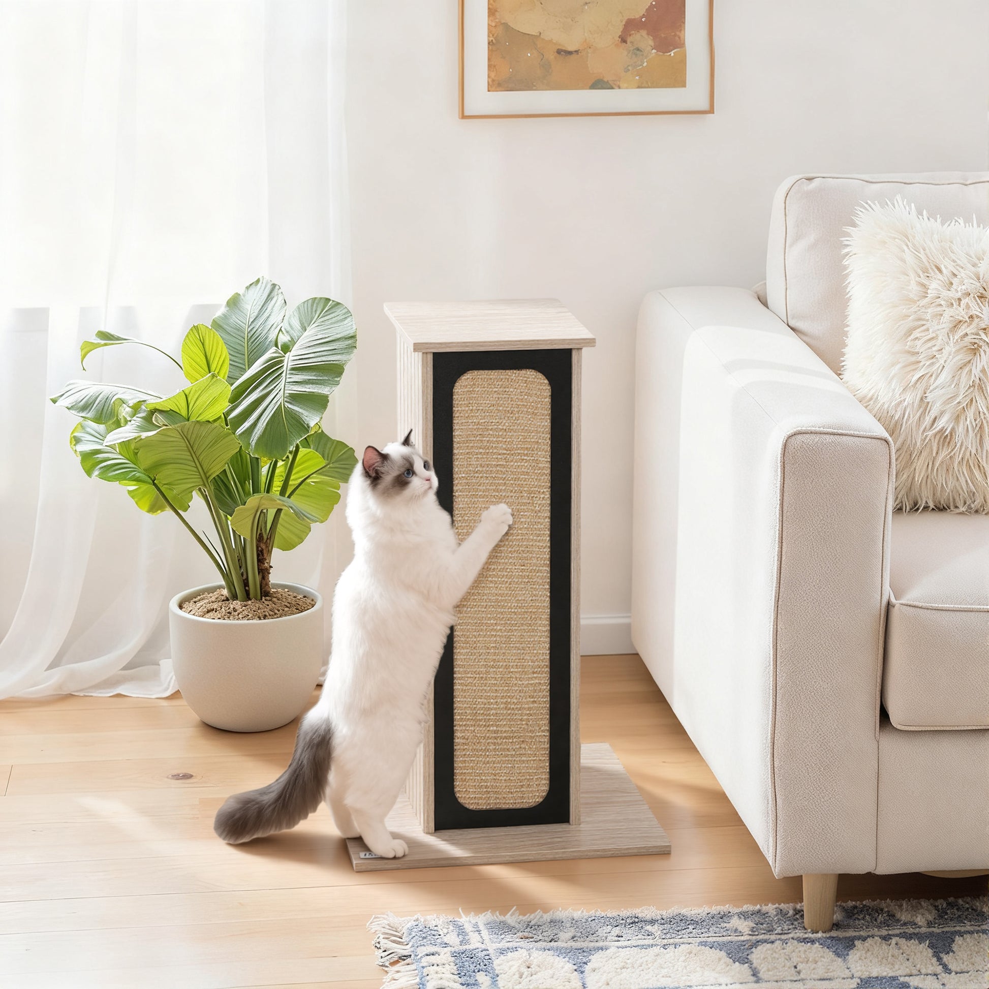 PawHut 63cm Cat Scratching Post, Cat Scratcher with Replaceable Scratching Board, Top Perch, Sisal Scratch Mat, Oak