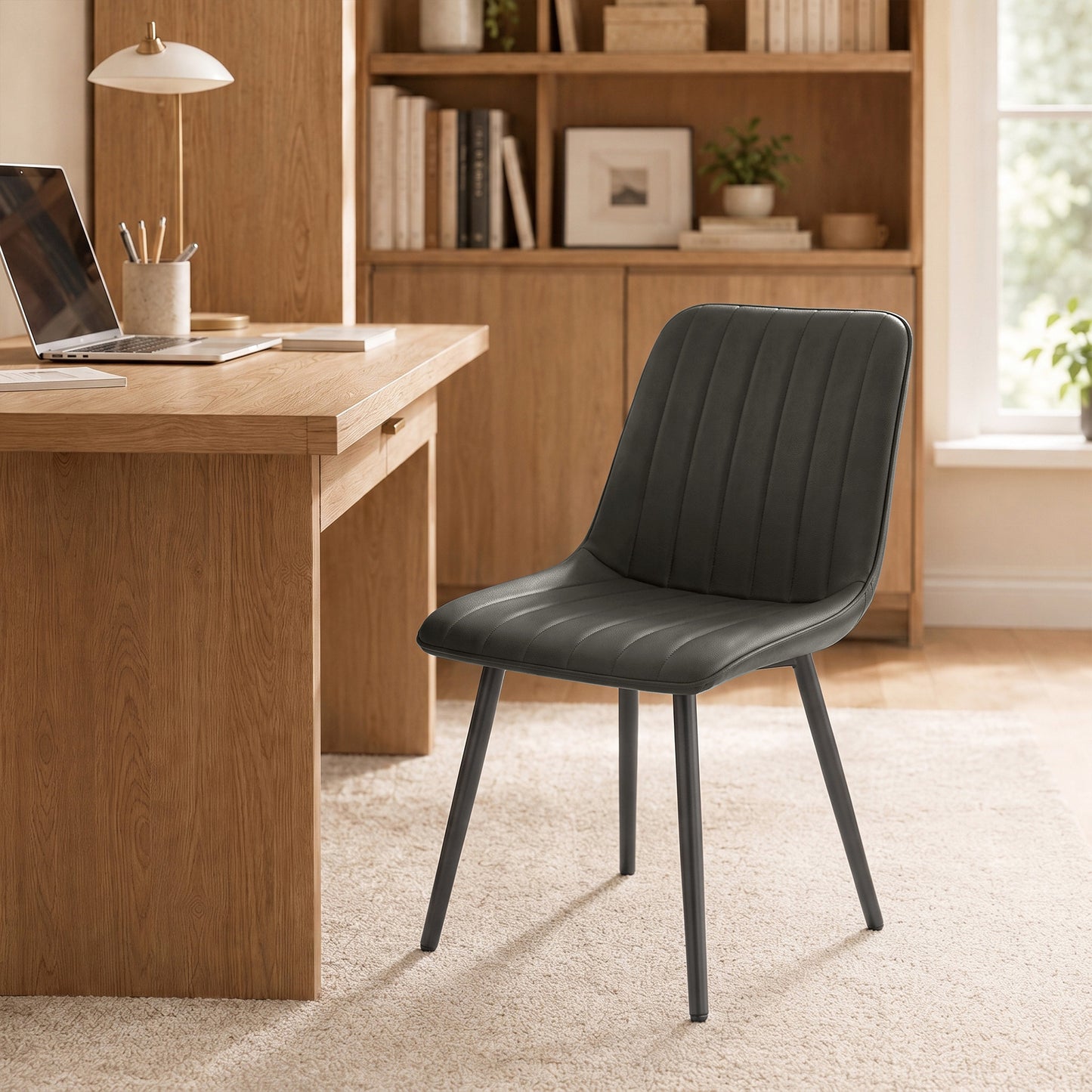 HOMCOM Faux Leather Upholstered Kitchen Chairs, Modern Dining Chairs Set of 2 with Metal Legs for Dining Room, Grey