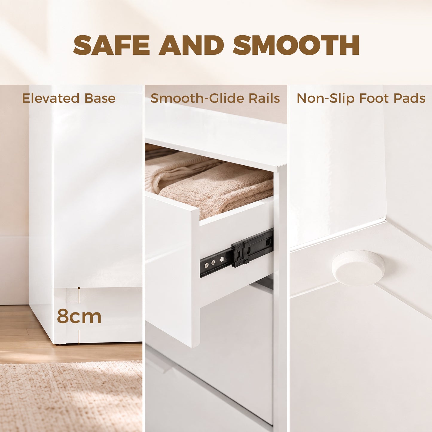 HOMCOM High Gloss 4-Drawer Chest of Drawers, Space-Saving Bedroom Storage Unit with Smooth Runners, White