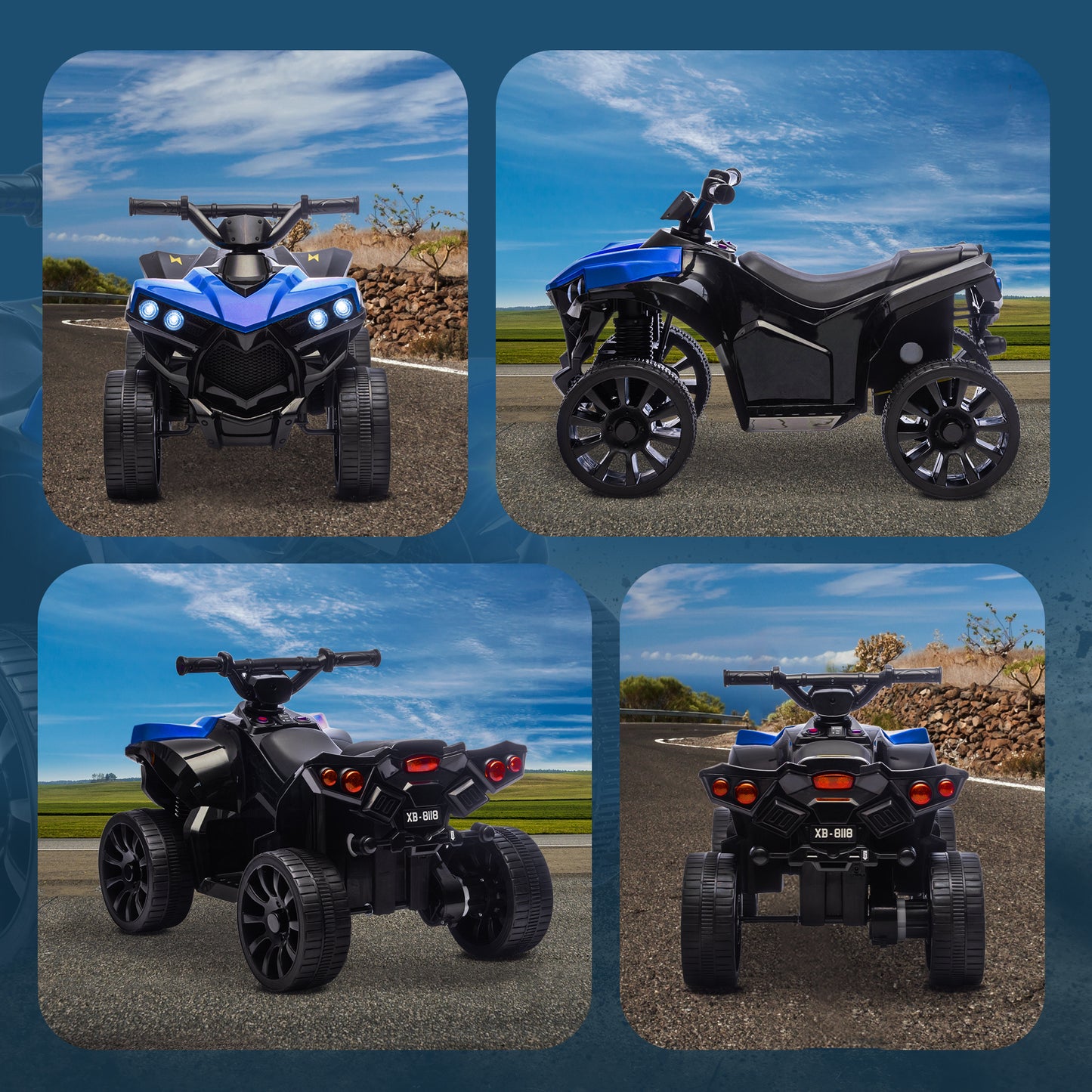 AIYAPLAY 6V Kids ATV, 4 Wheeler Electric Ride on Car with Music and LED Headlights, for Ages 18-56 Months Boys and Girls, Blue