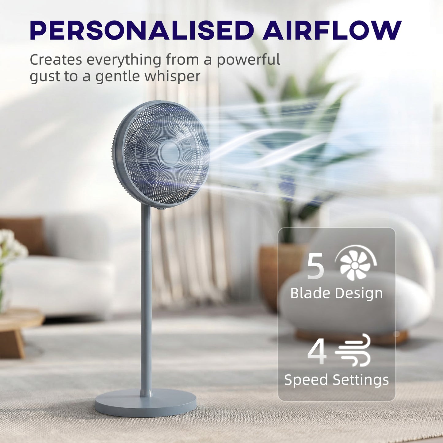 HOMCOM 40 cm Standing Fan, Cooling Floor Fan with 80Â° Oscillating, Adjustable Tilt and Height, 4 Speed, Remote Control, Grey