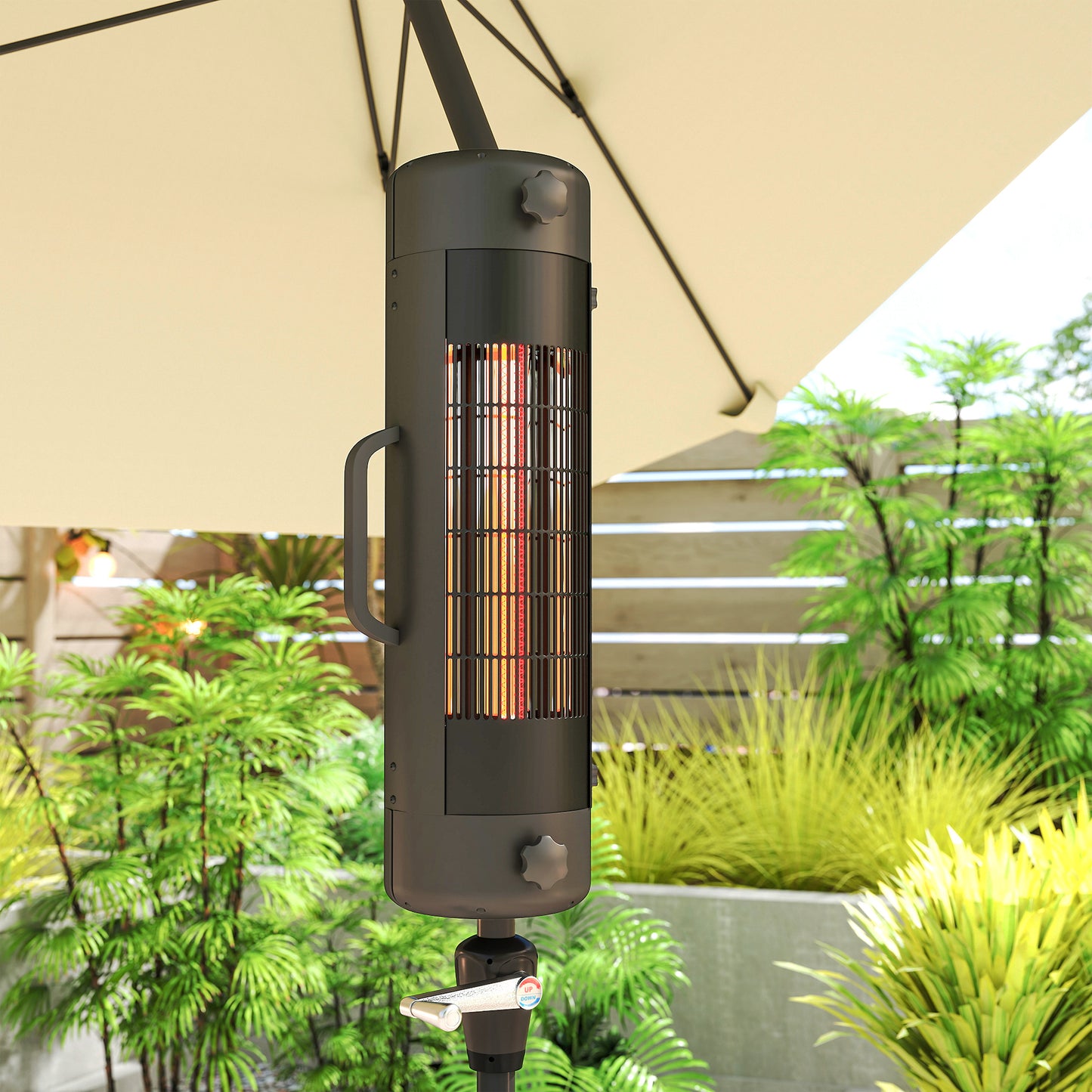 Outsunny Electric Umbrella Parasol Mounted Patio Heater for 25-70 mm Poles, 2000 W Outdoor Garden Heater with 2 Heat Setting, 6 ãŽ¡ Coverage, Tip-Over Protection, Black