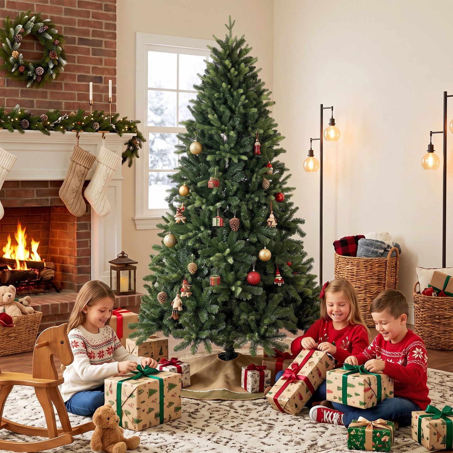 HOMCOM Artificial Christmas Tree, Hinged Xmas Tree with 2419 PE & PVC Branch Tips, 6ft, Green