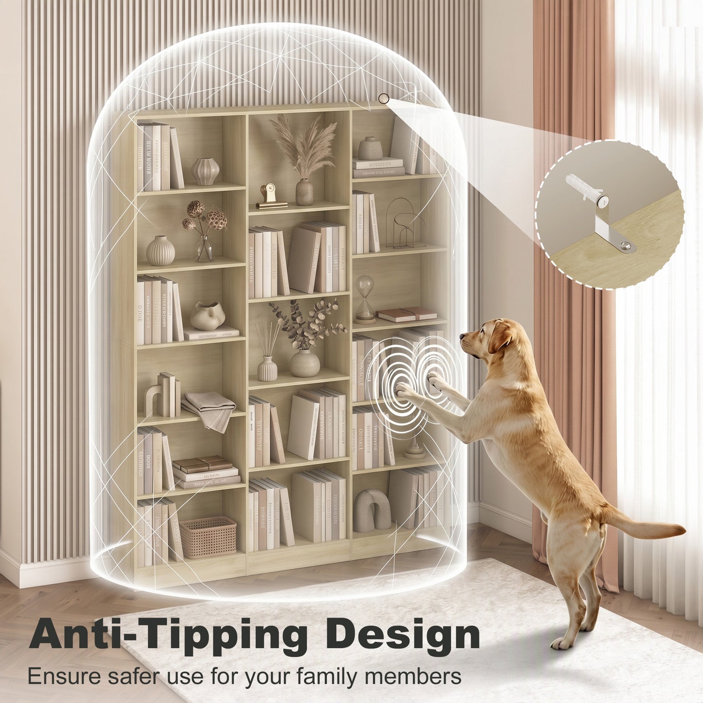 HOMCOM Bookcase with Open Storage, 6-Tier Bookshelf with Anti-Tipping Hardware, Oak