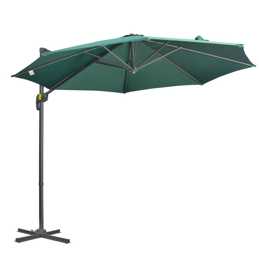 Outsunny 3 x 3(m) Cantilever Parasol with Cross Base, Garden Umbrella with 360Â° Rotation, Crank Handle and Tilt for Outdoor, Patio, Green