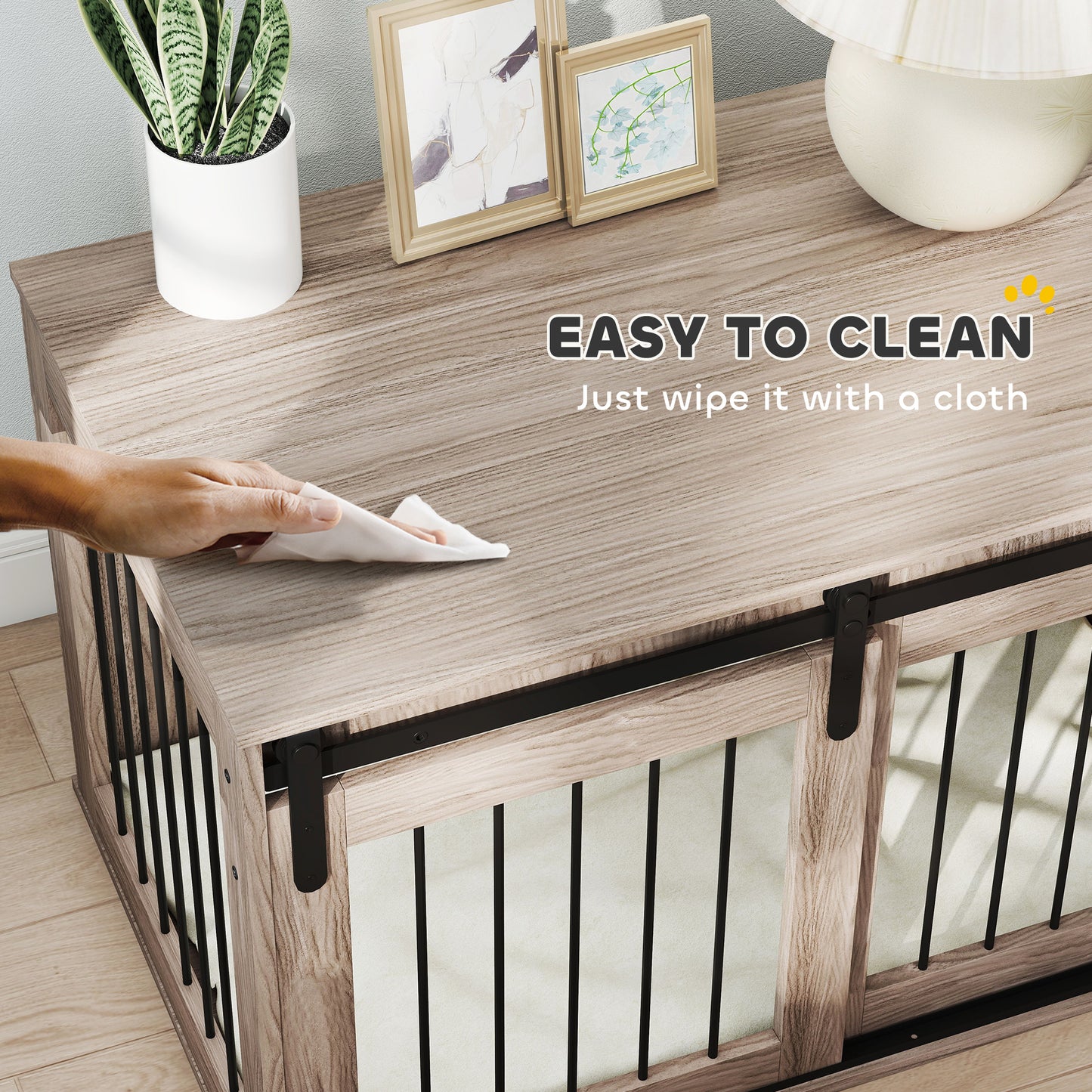 PawHut 98cm Dog Crate Furniture with Removable Cushion for Large Dogs - Brown